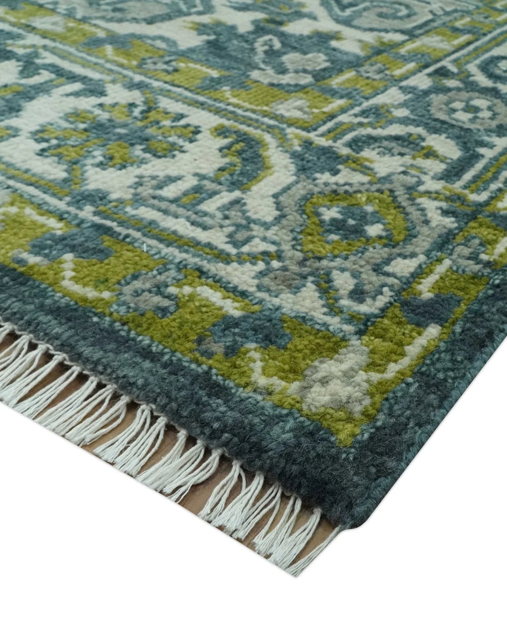 Antique Style Hand Knotted Teal, Gray and Green Traditional multi Size wool rug - The Mayfair Hall
