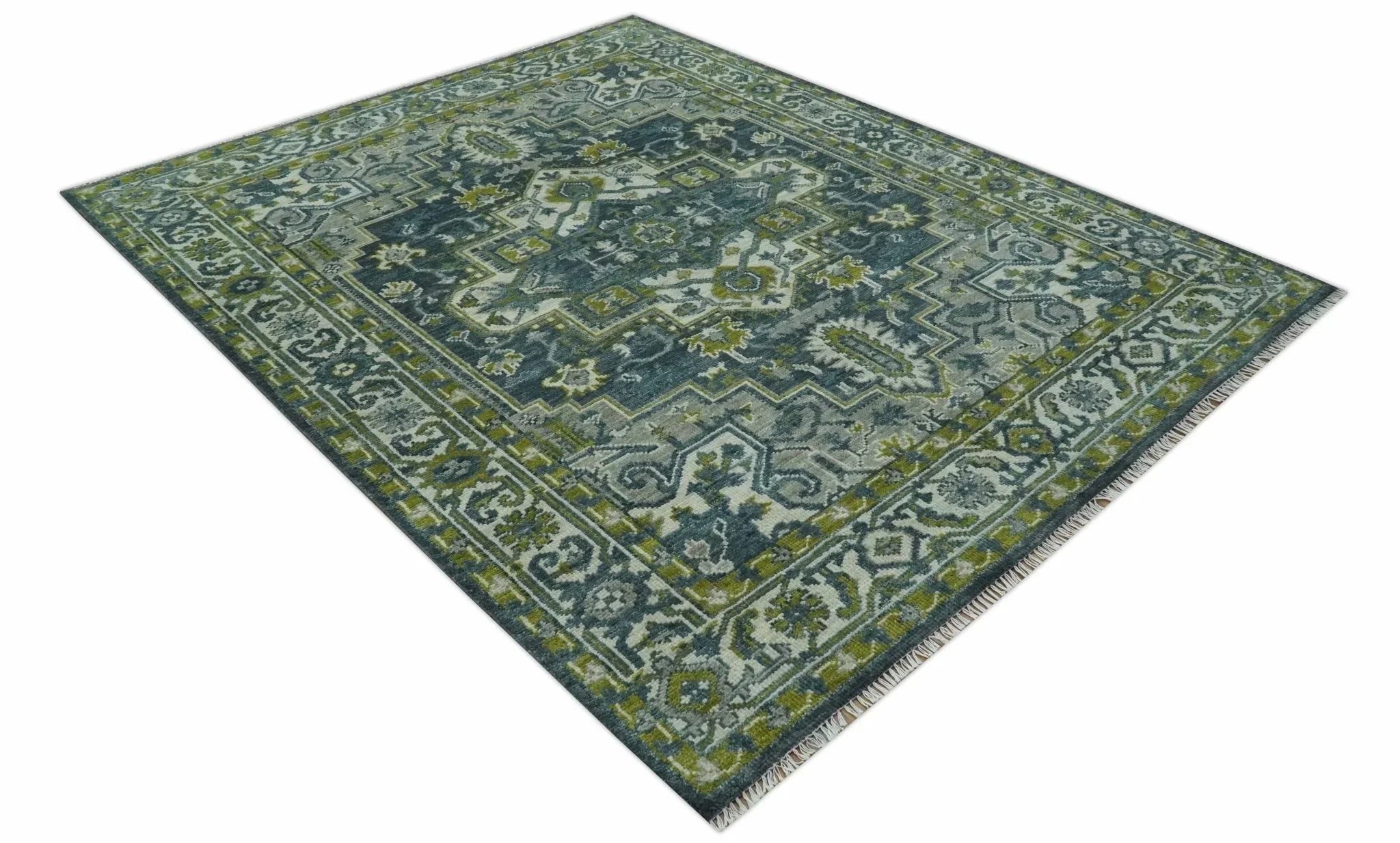 Antique Style Hand Knotted Teal, Gray and Green Traditional multi Size wool rug - The Mayfair Hall