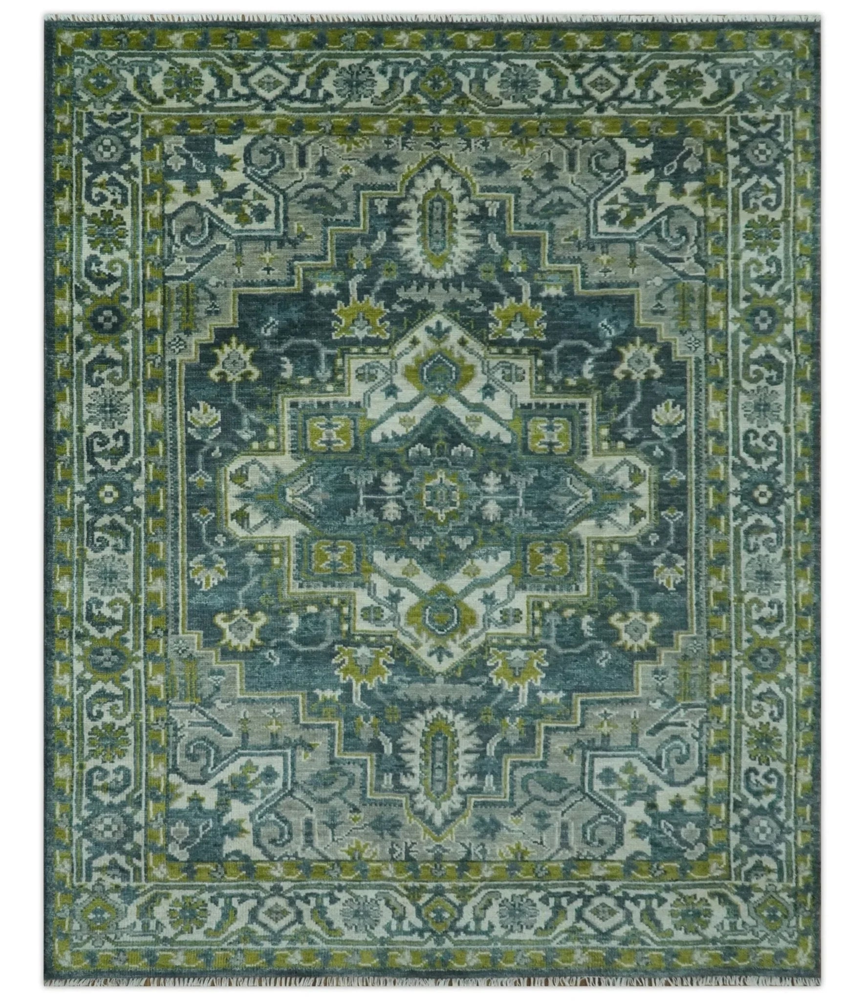 Antique Style Hand Knotted Teal, Gray and Green Traditional multi Size wool rug - The Mayfair Hall