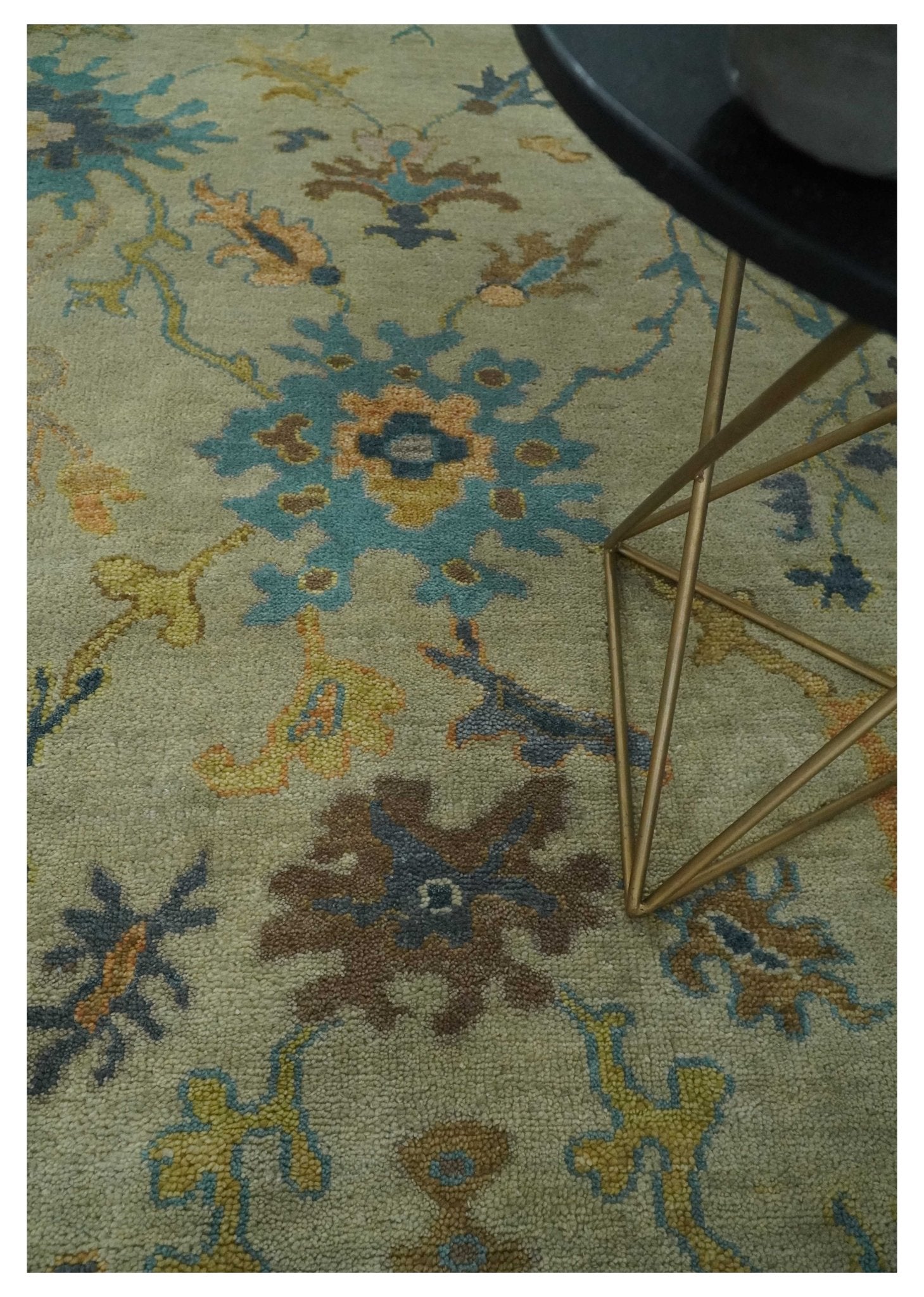 Antique Style Olive and Blue Hand knotted Traditional Oushak 8x10 wool Area Rug