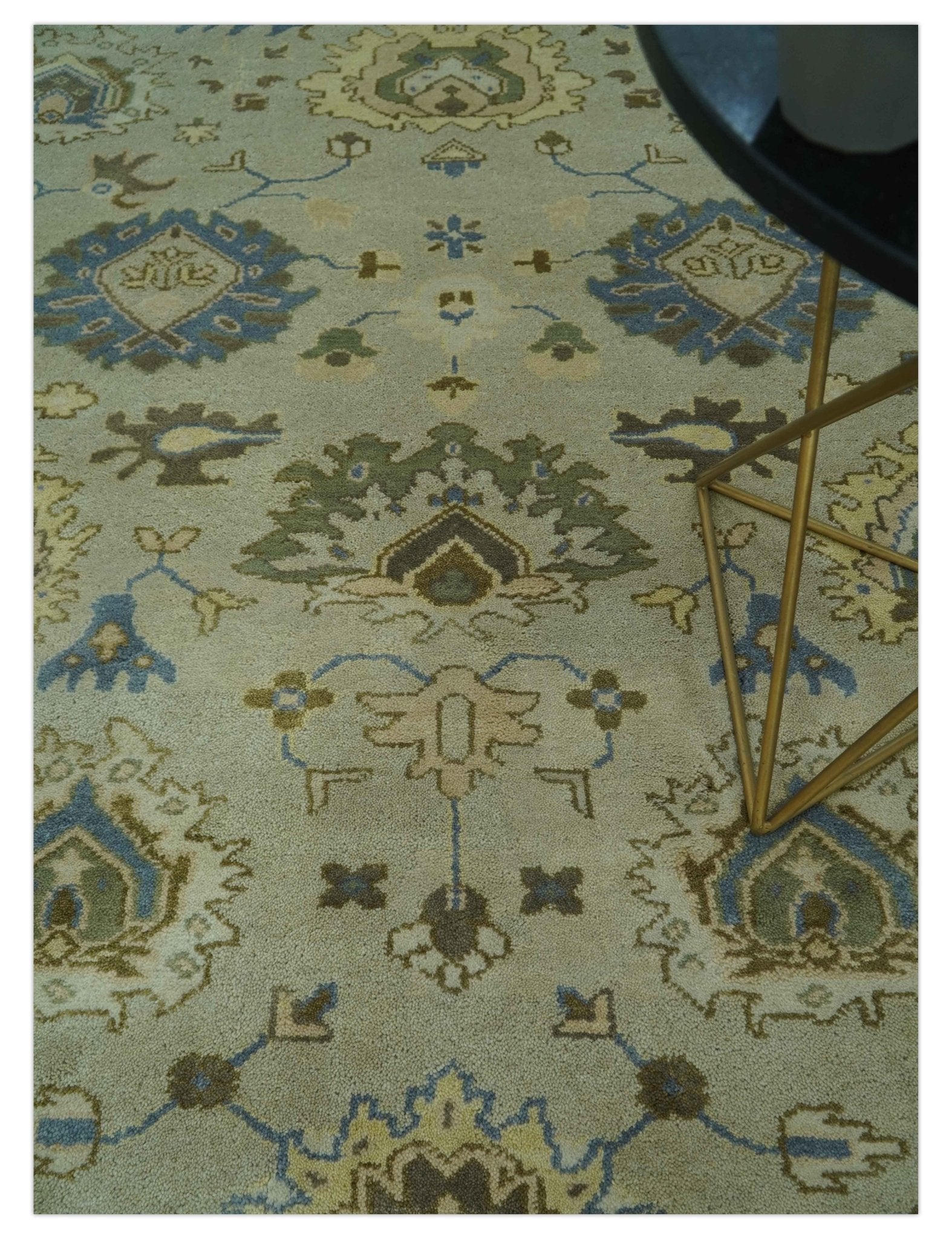 Antique Style Silver, Blue and Green 8x10 Hand Knotted Traditional Oushak wool area rug