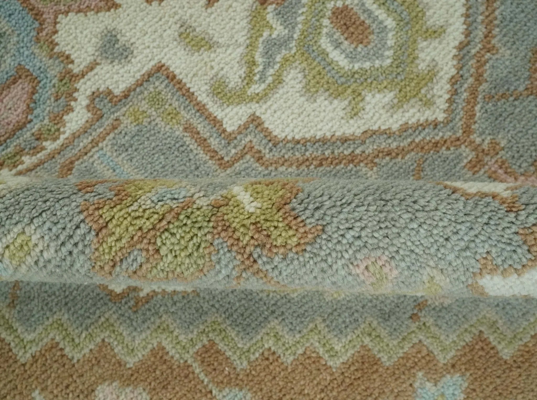 Antique Style Traditional Heriz Gray, Ivory, Peach and Olive Hand Knotted Multi Size wool Area Rug - The Rug Decor