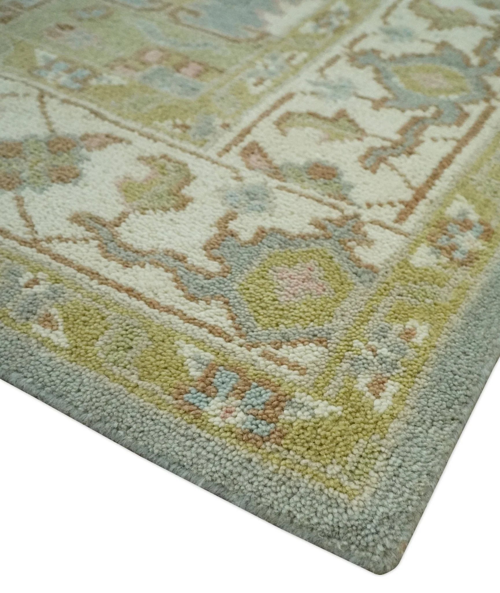 Antique Style Traditional Heriz Gray, Ivory, Peach and Olive Hand Knotted Multi Size wool Area Rug - The Rug Decor