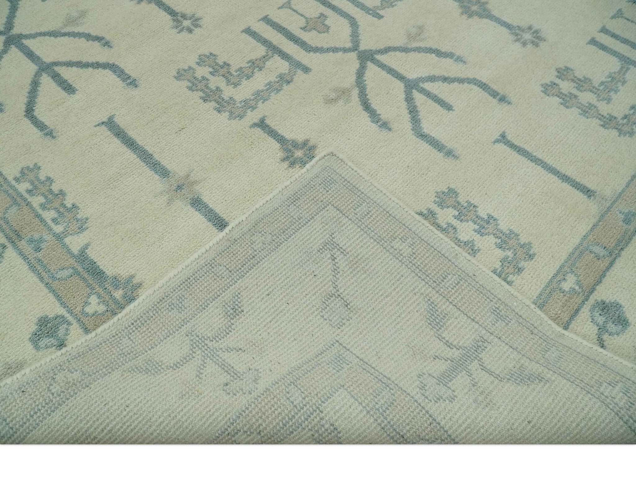 Antique Style Tree of life Beige and Teal Traditional Hand Knotted Custom Made wool Area Rug - The Rug Decor