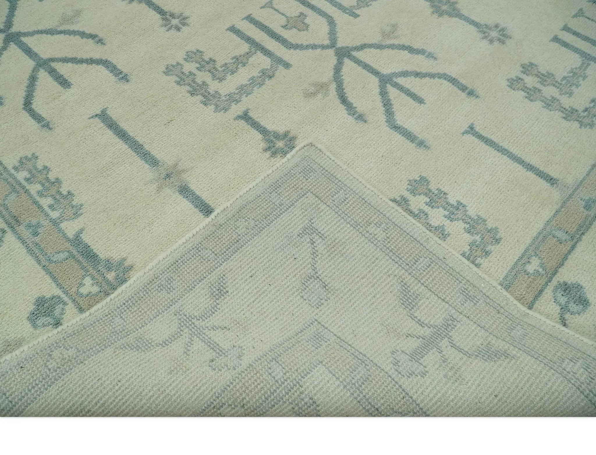 Antique Style Tree of life Beige and Teal Traditional Hand Knotted Custom Made wool Area Rug - The Rug Decor