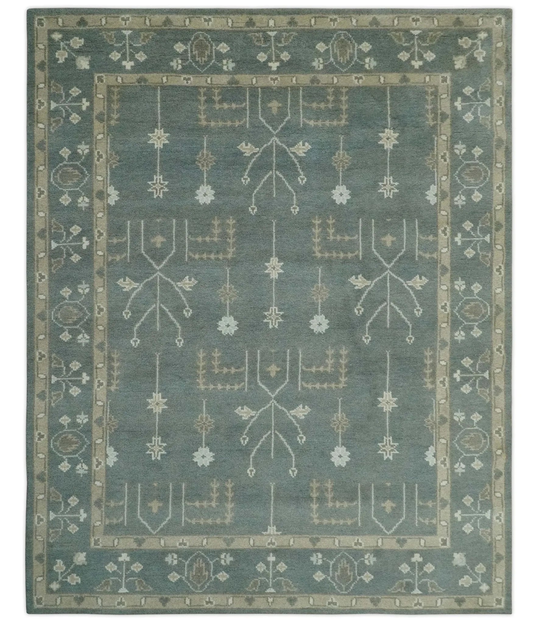 Antique Style Tree of life Gray, Beige and Silver Traditional Hand Knotted Custom Made wool Area Rug - The Rug Decor