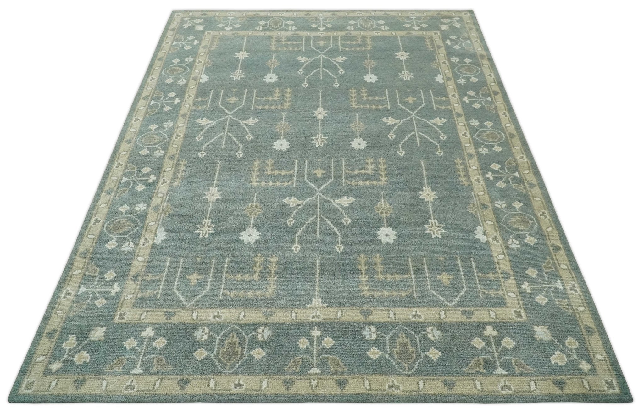 Antique Style Tree of life Gray, Beige and Silver Traditional Hand Knotted Custom Made wool Area Rug - The Rug Decor