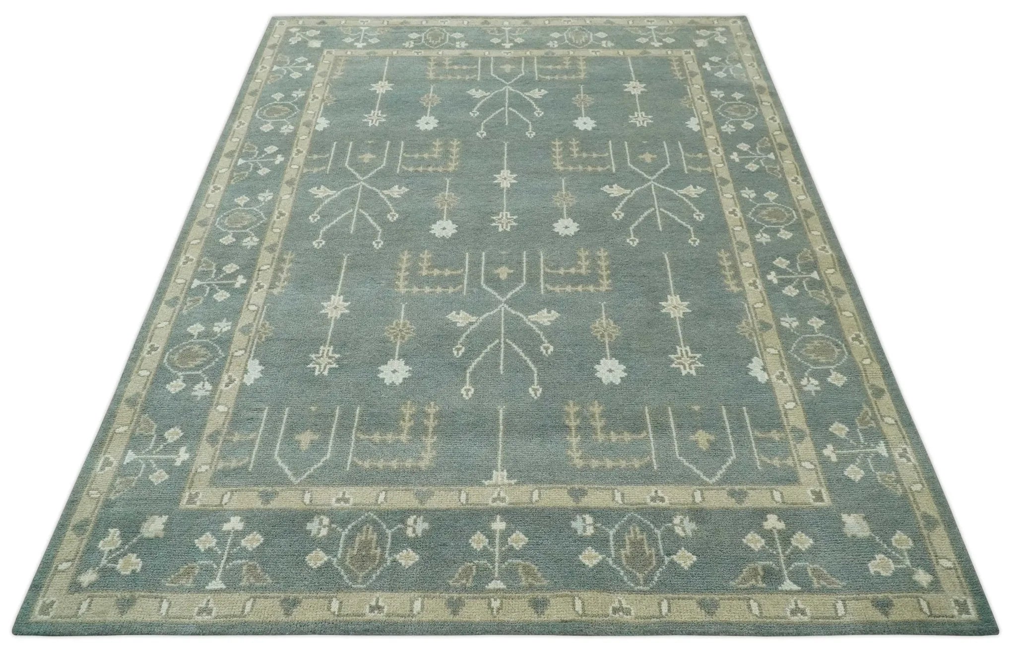 Antique Style Tree of life Gray, Beige and Silver Traditional Hand Knotted Custom Made wool Area Rug - The Rug Decor