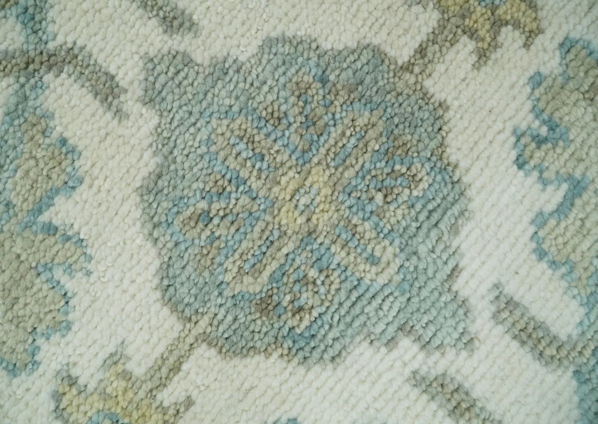 Antique Turkish Oushak 8x10 Beige and Blue Hand Knotted Large Wool Area Rug | TRDCP428810 - The Rug Decor