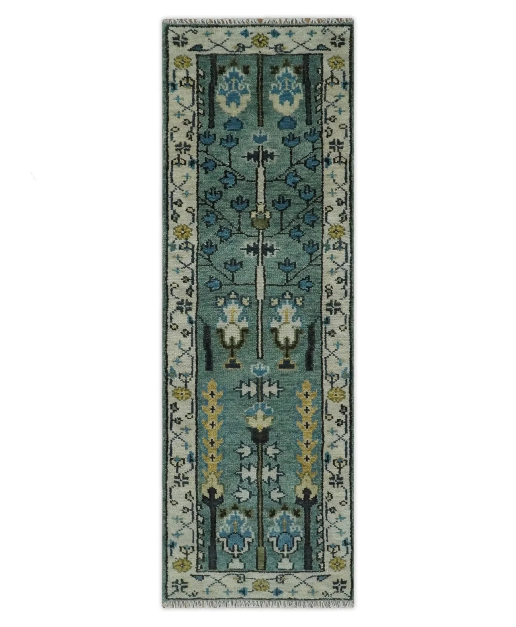 Aqua 5x8, 6x9, 8x10, 9x12, 10x14 and 12x15 Hand Knotted Blue and Ivory Traditional Turkish Vintage Heriz Serapi Wool Rug | TRDCP599 - The Rug Decor