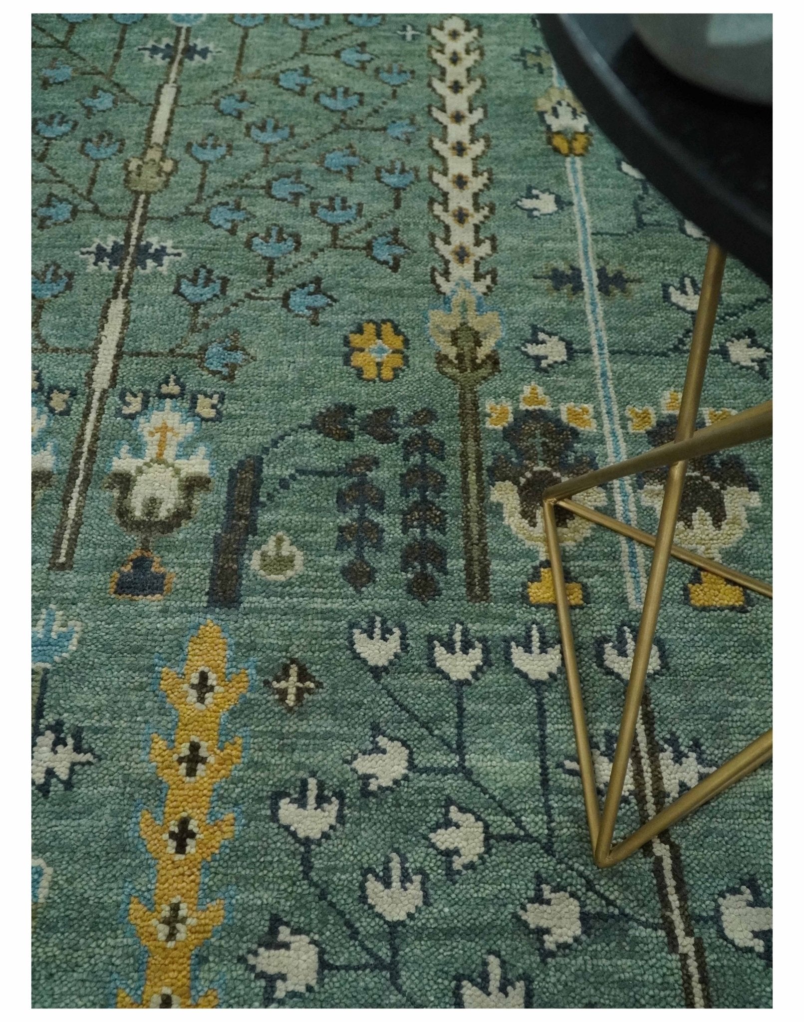 Aqua 8x10 Hand Knotted Blue and Ivory Traditional Persian Vintage Heriz Serapi Wool Rug | TRDCP599810 - The Rug Decor
