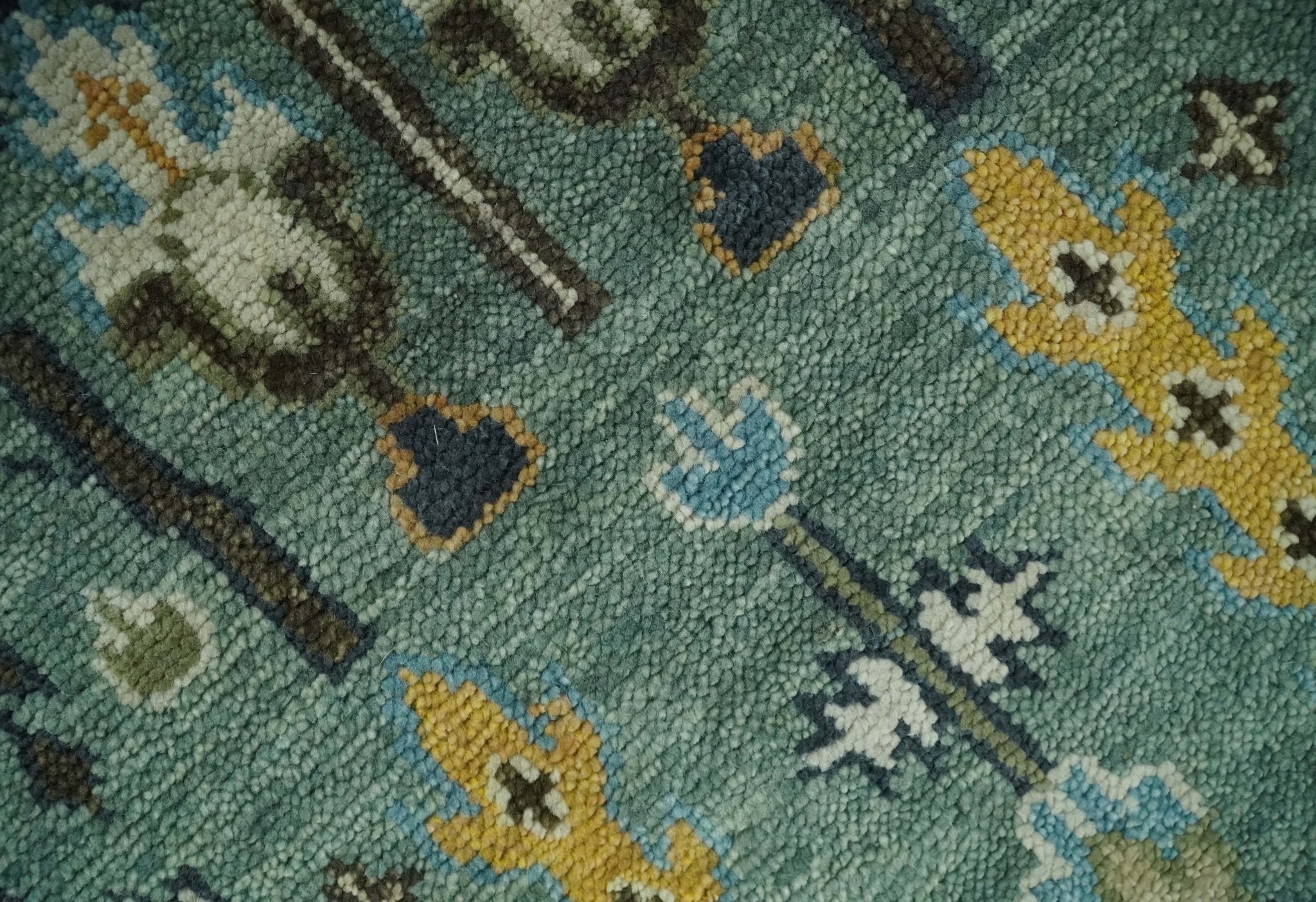 Aqua 8x10 Hand Knotted Blue and Ivory Traditional Persian Vintage Heriz Serapi Wool Rug | TRDCP599810 - The Rug Decor