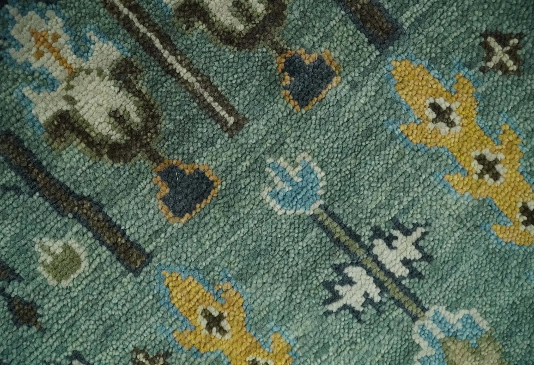 Aqua 8x10 Hand Knotted Blue and Ivory Traditional Persian Vintage Heriz Serapi Wool Rug | TRDCP599810 - The Rug Decor