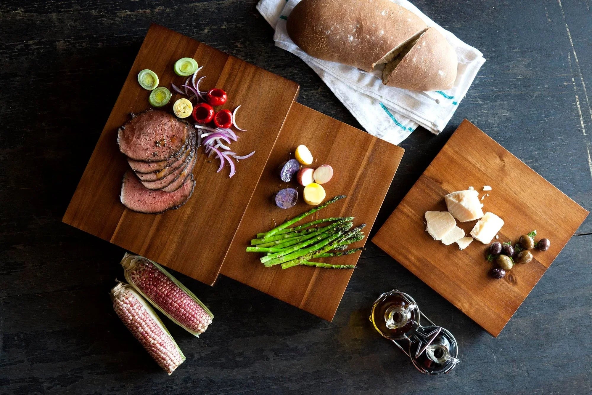 Etage Set Of 3 Acacia Serving Pedestals - The Mayfair Hall