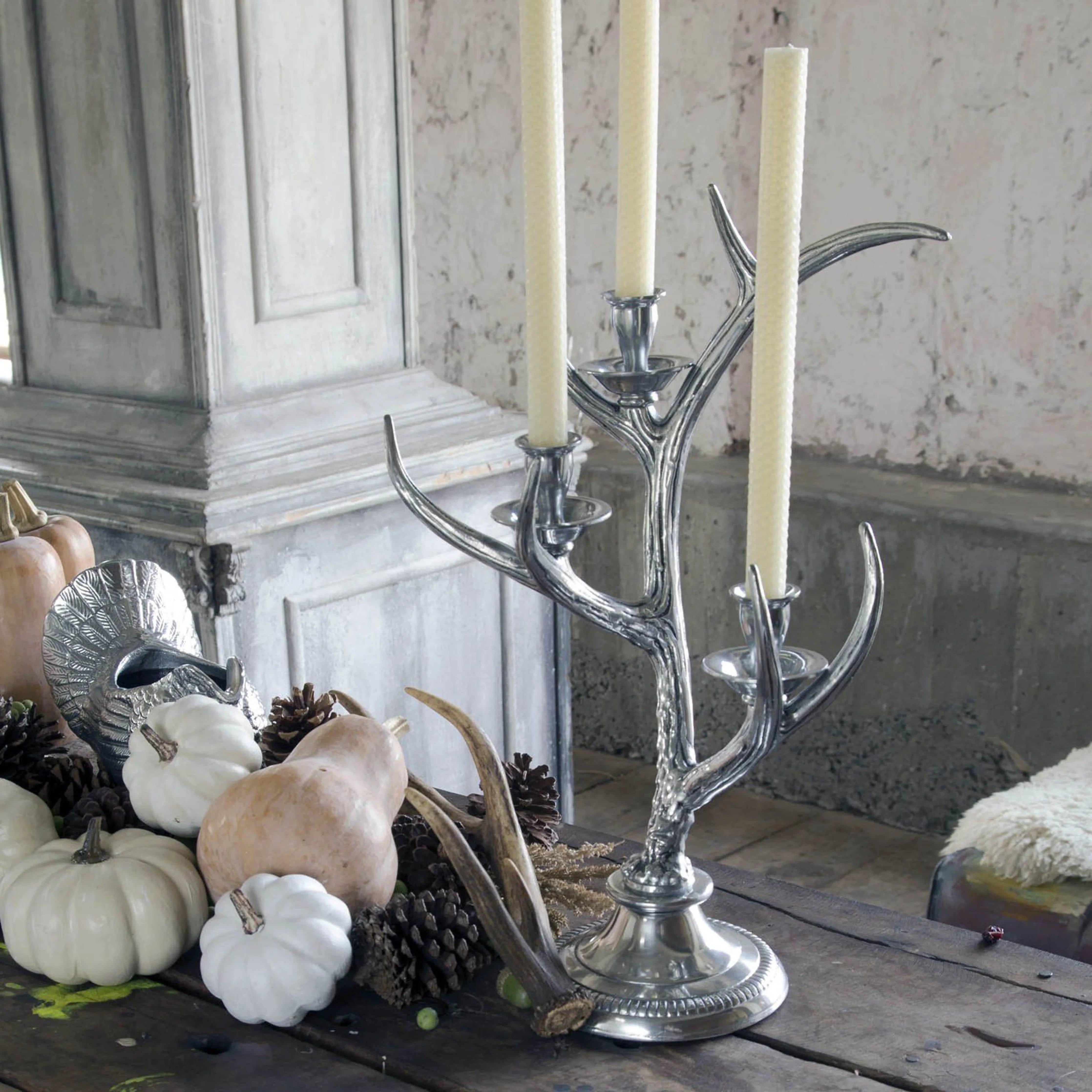 Three-Light Metal Antler Candlestick