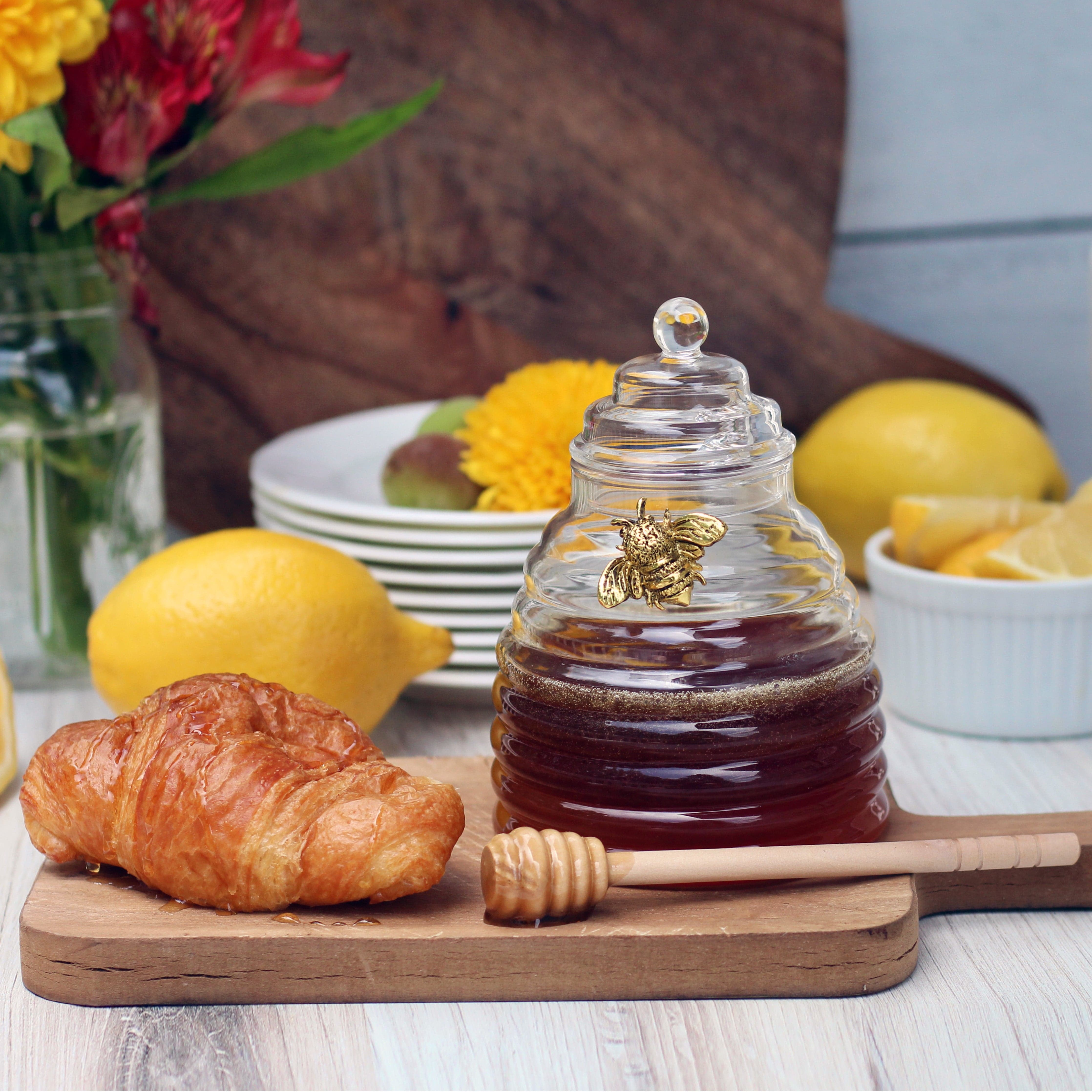 Gold Bee Honey Jar with Dipper