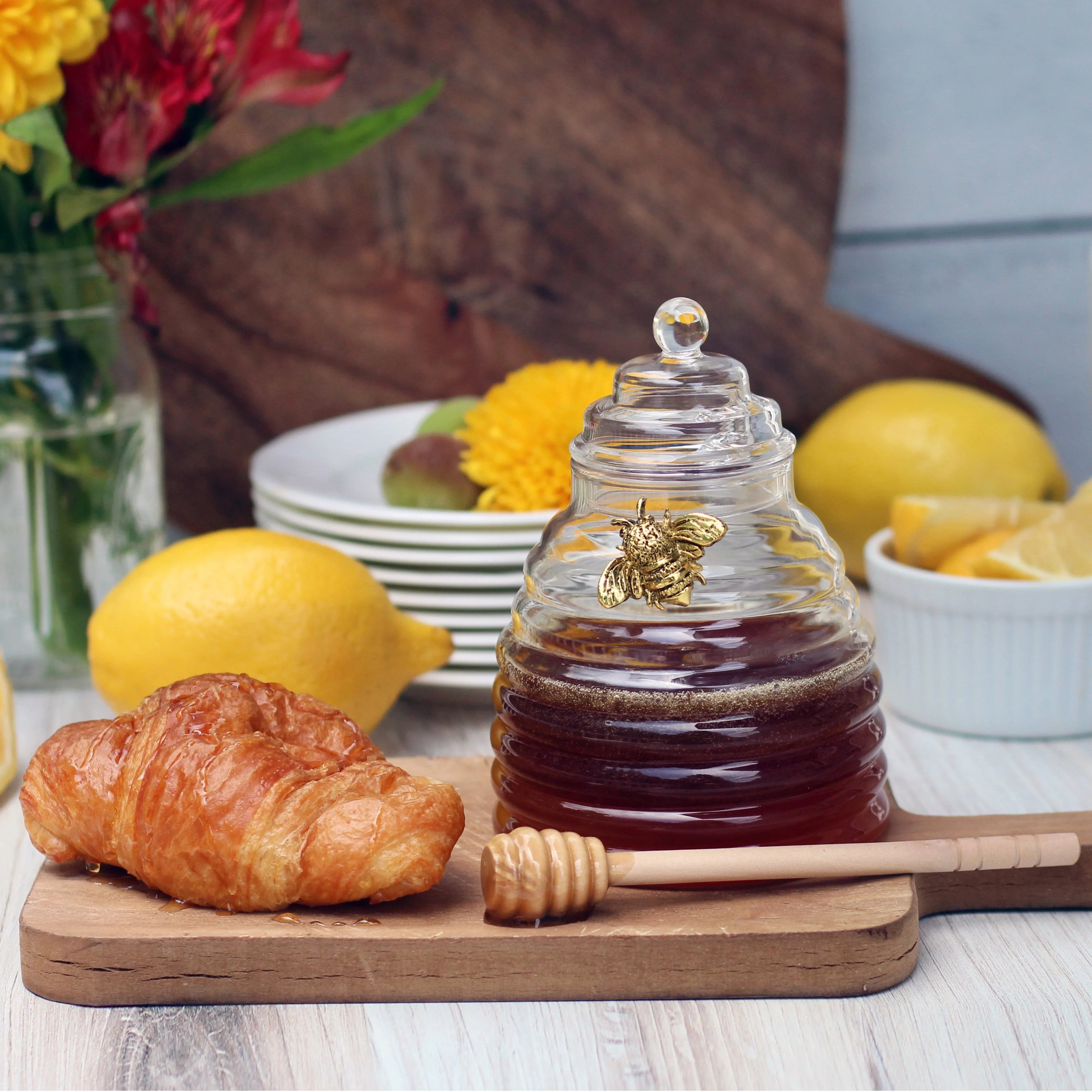 Gold Bee Honey Jar with Dipper