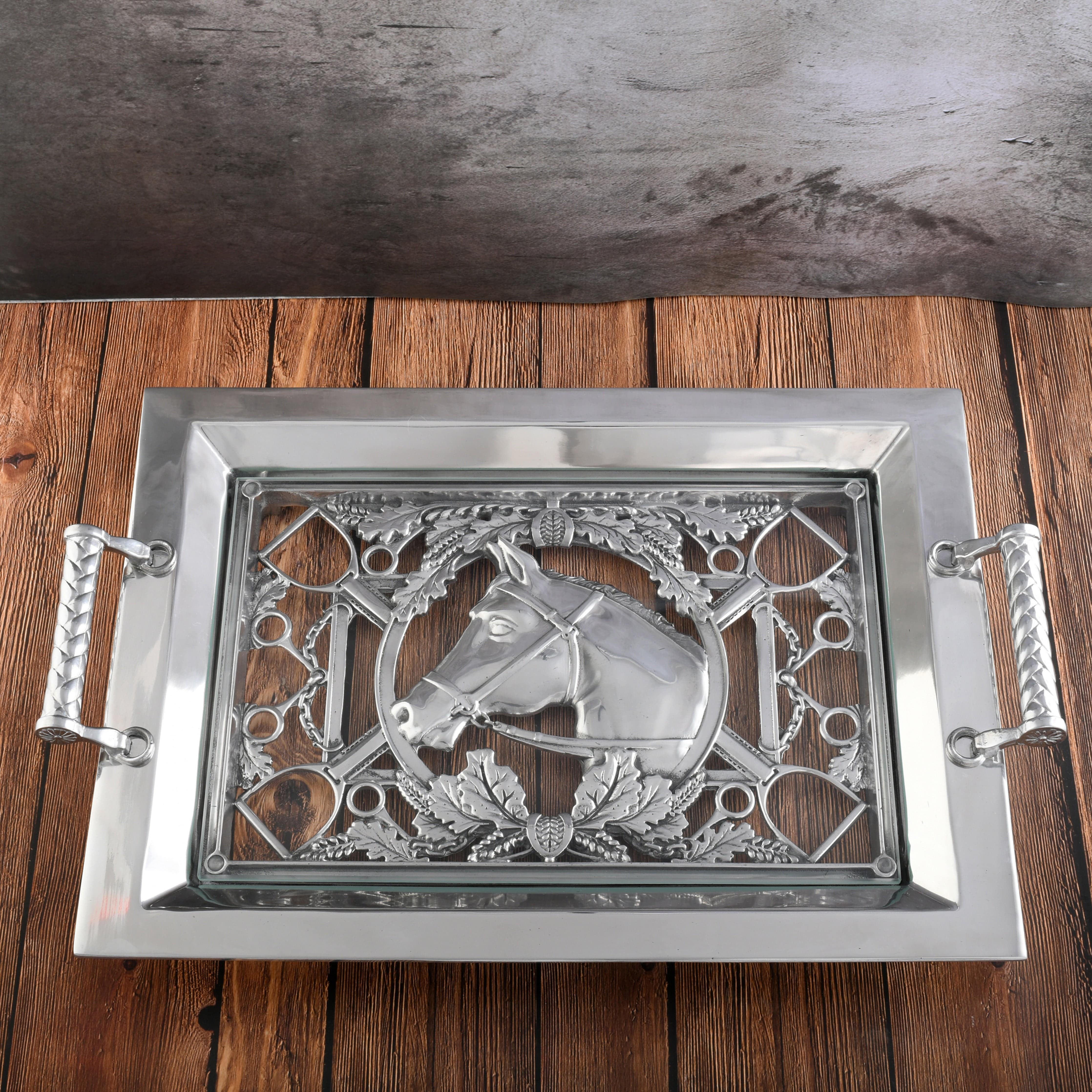 Equestrian Horse Glass Top Serving Tray