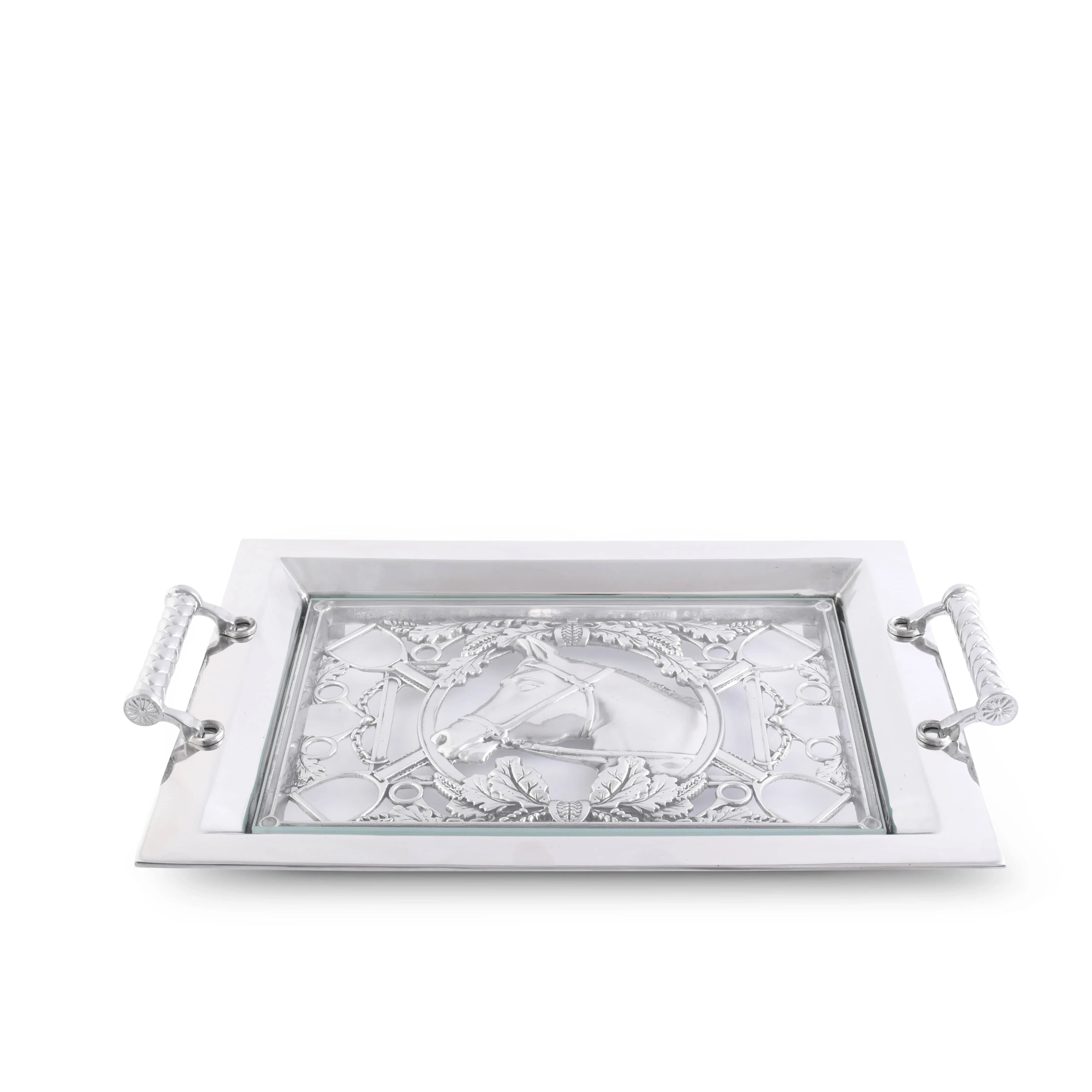 Equestrian Horse Glass Top Serving Tray