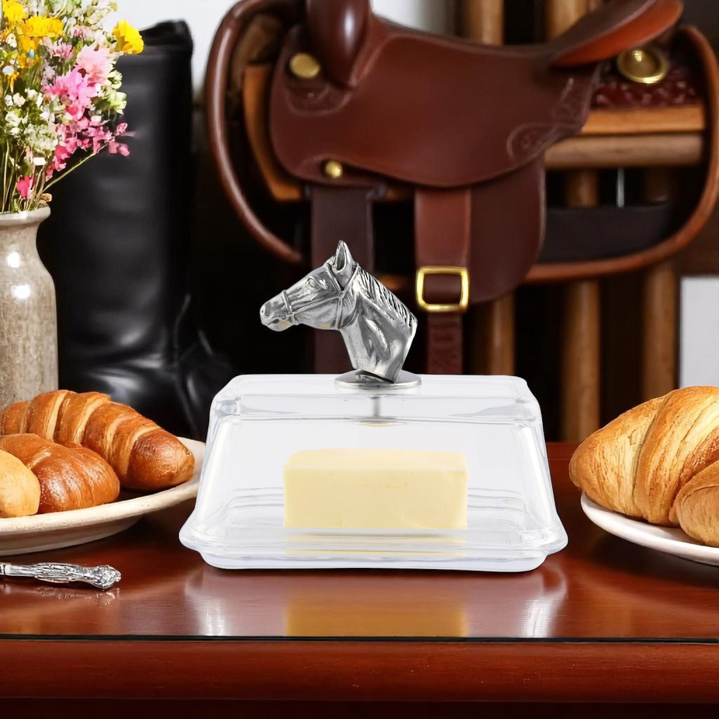 Glass Butter Dish - Horse Head