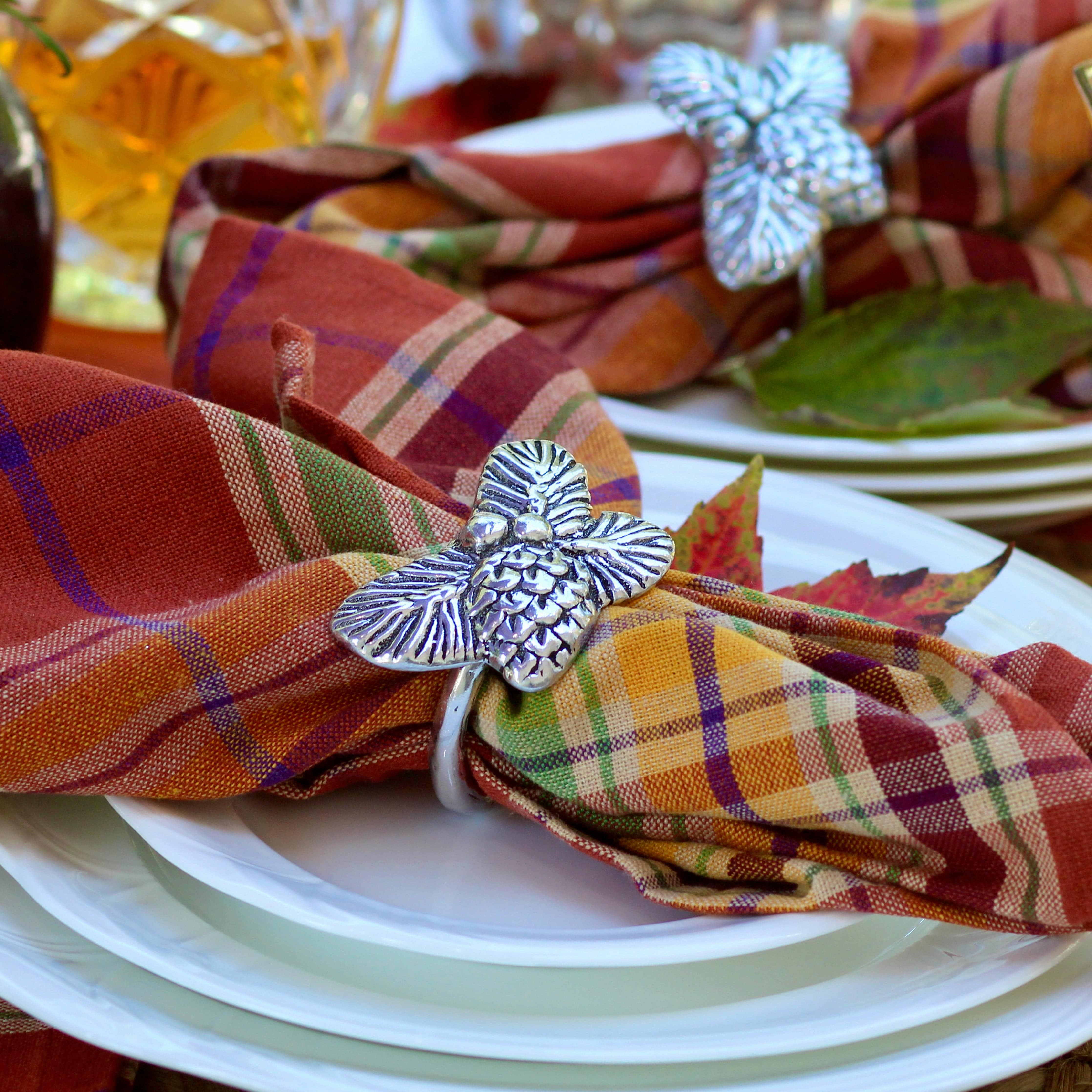 Pine Cone Forest Pattern Napkin Rings Set of 4