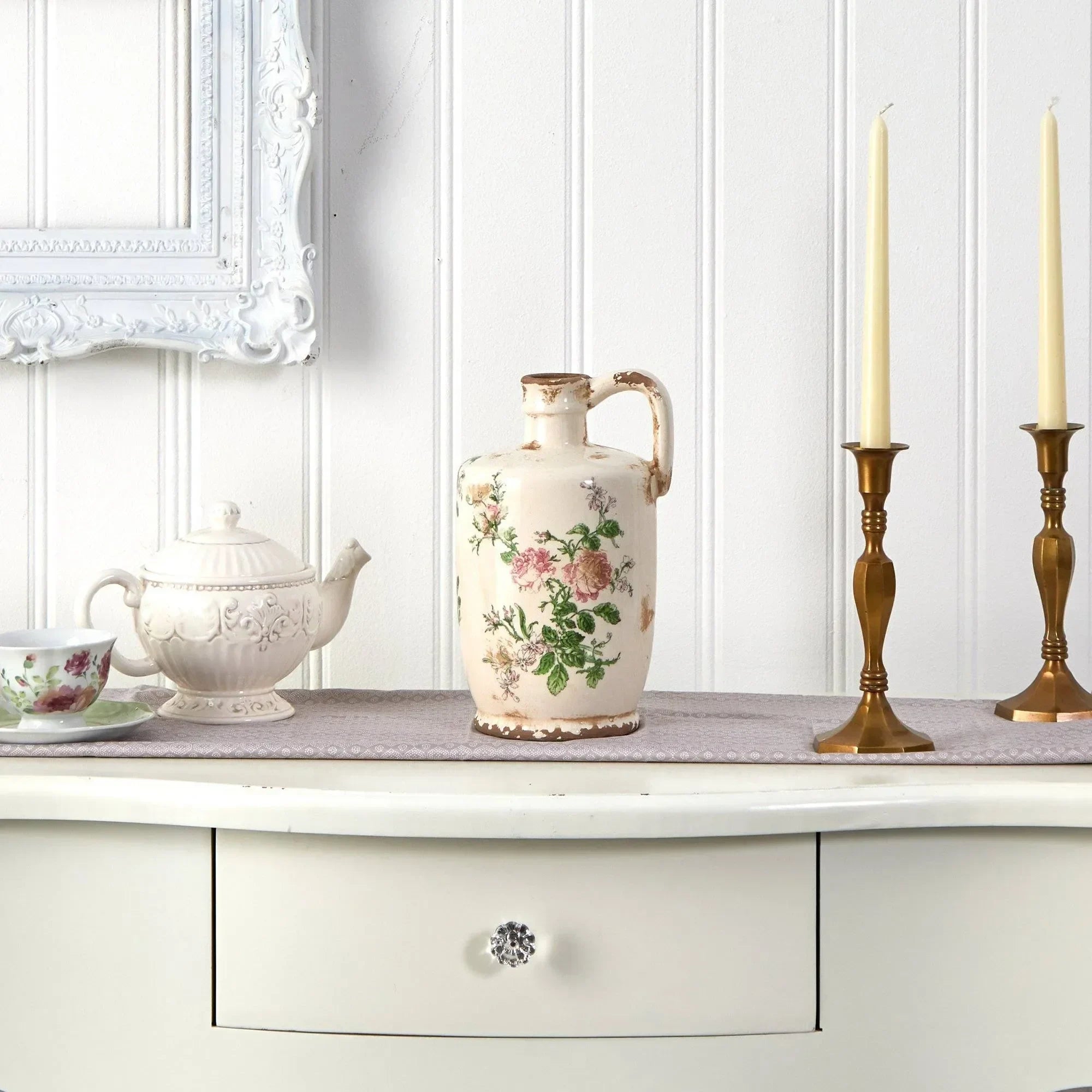 10” Tuscan Ceramic Floral Print Pitcher - The Mayfair Hall