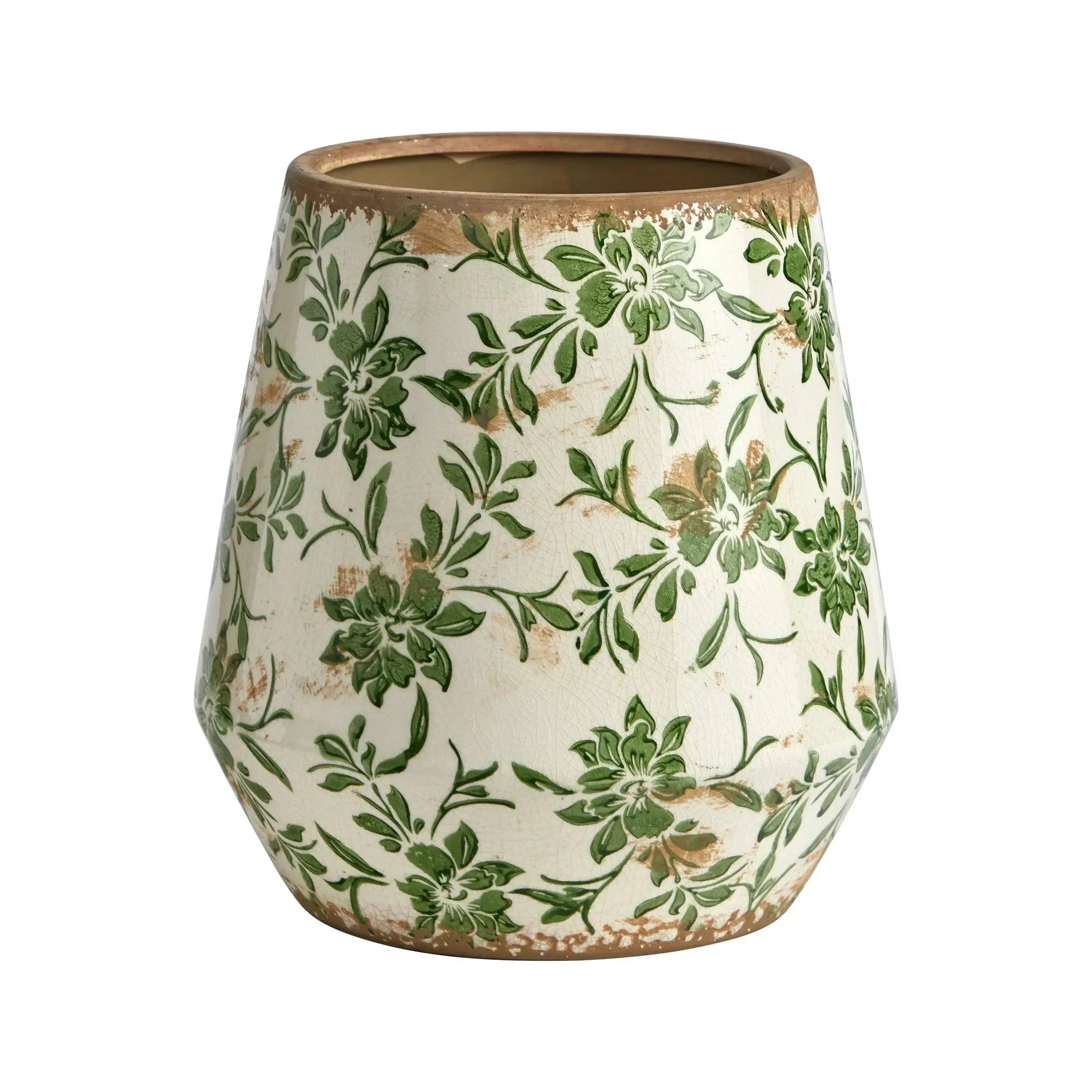 12” Tuscan Ceramic Green Scroll Planter - The Mayfair Hall