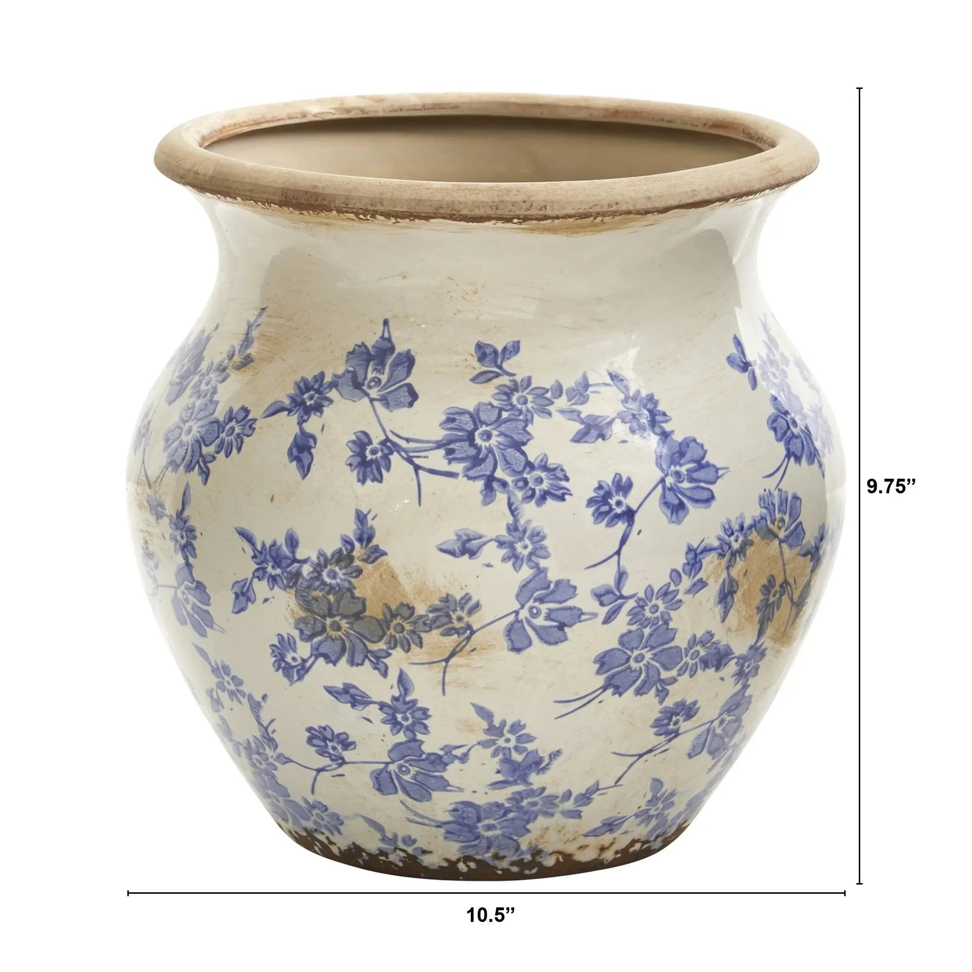10.5” Tuscan Ceramic Blue Scroll Urn Vase - The Mayfair Hall