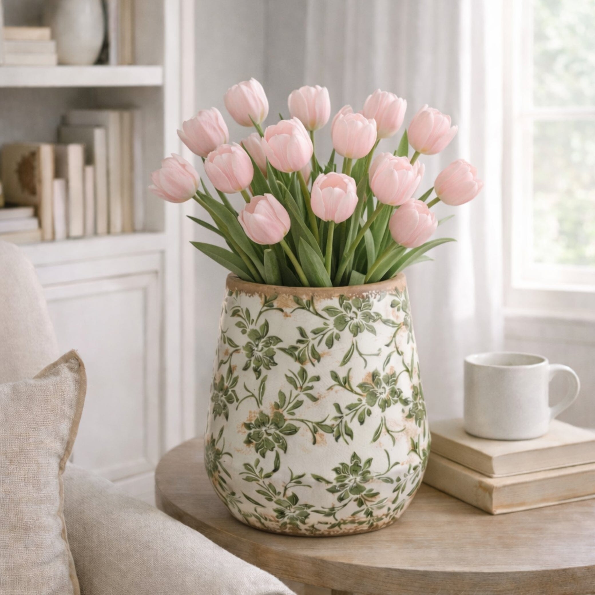 12” Tuscan Ceramic Green Scroll Planter