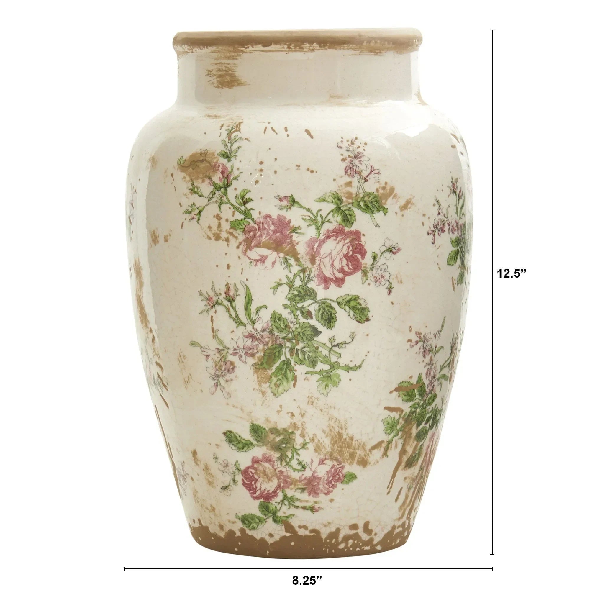 12.5” Tuscan Ceramic Floral Print Vase - The Mayfair Hall