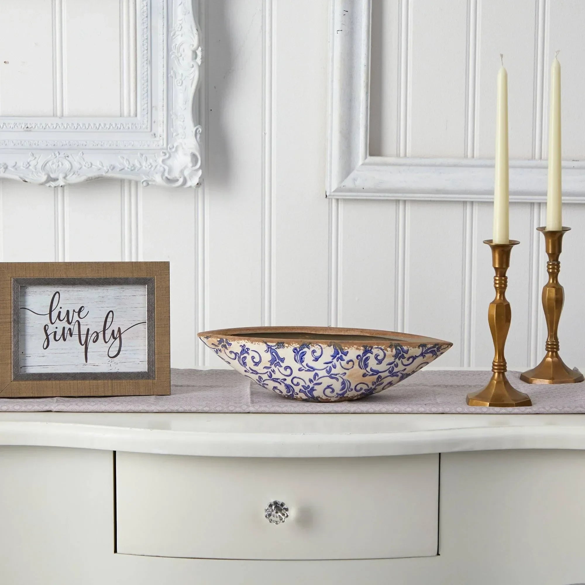 13” Tuscan Ceramic Blue Scroll Decorative Bowl - The Mayfair Hall