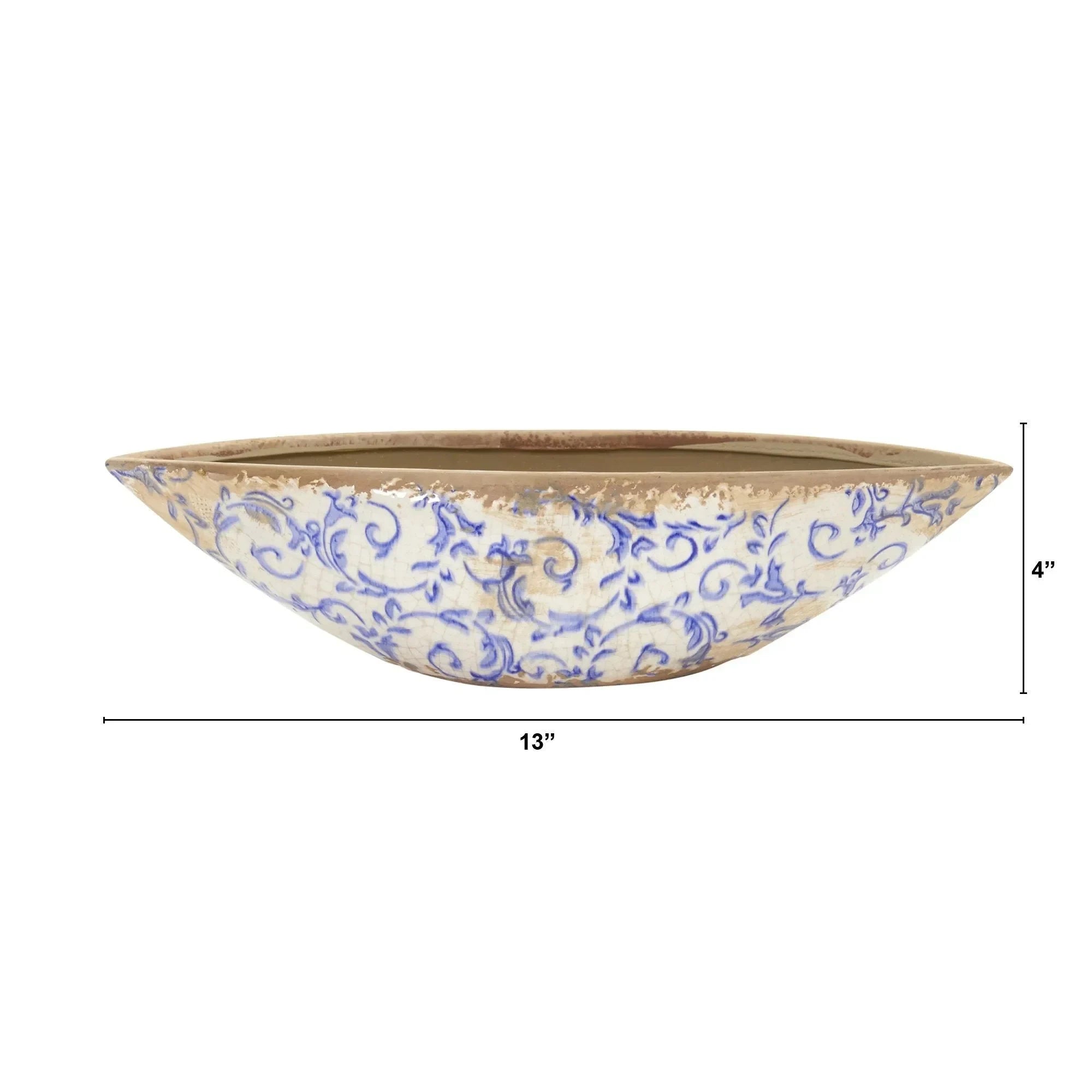 13” Tuscan Ceramic Blue Scroll Decorative Bowl - The Mayfair Hall