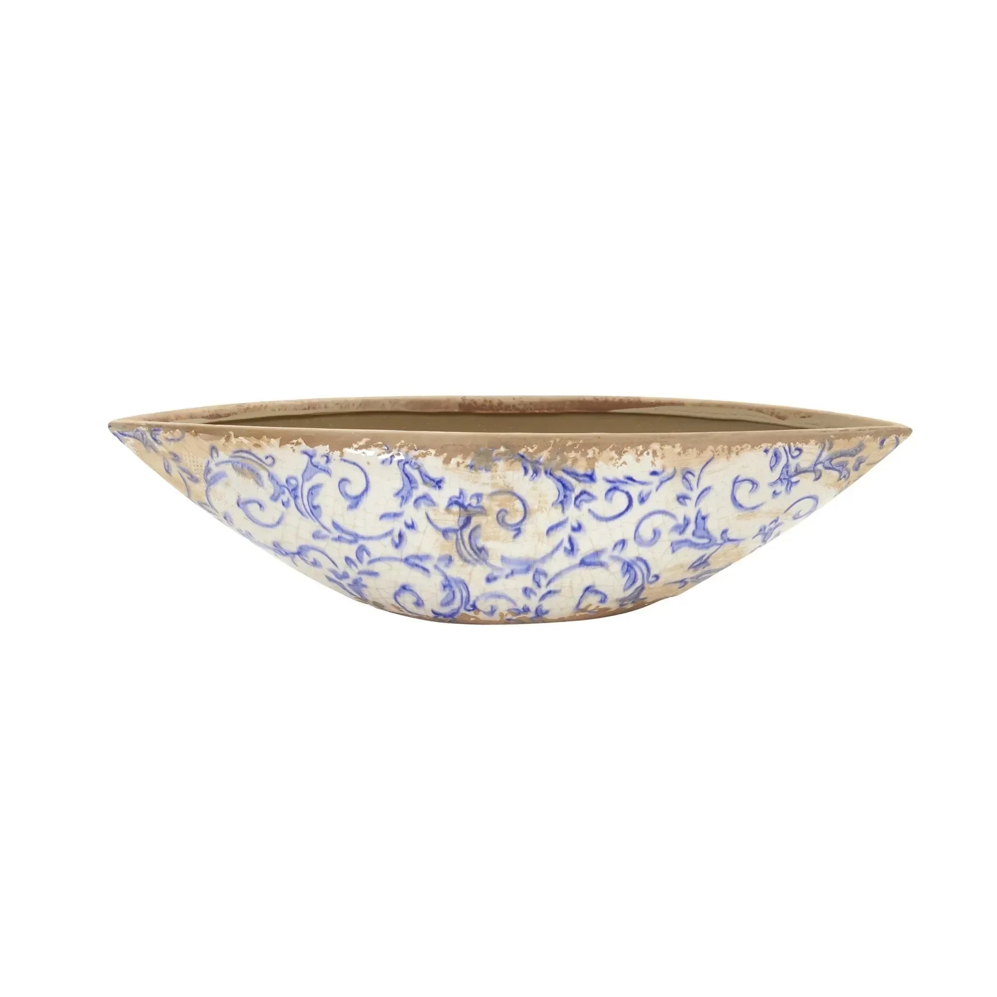 13” Tuscan Ceramic Blue Scroll Decorative Bowl - The Mayfair Hall