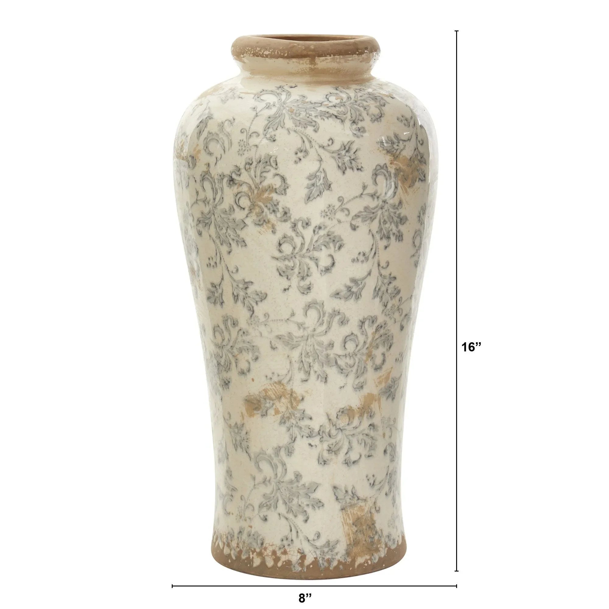 16” Tuscan Ceramic Floral Scroll Urn Vase - The Mayfair Hall