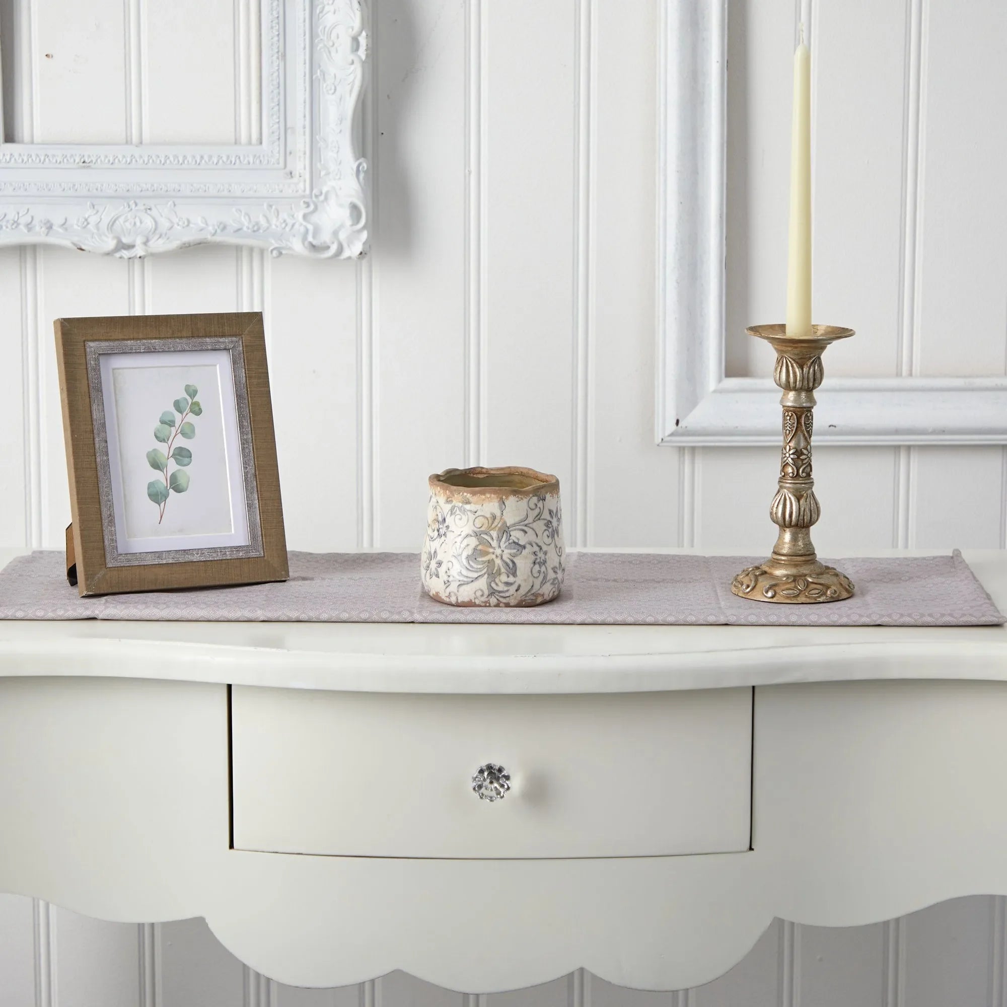 4.5” Tuscan Ceramic Gray Scroll Planter - The Mayfair Hall