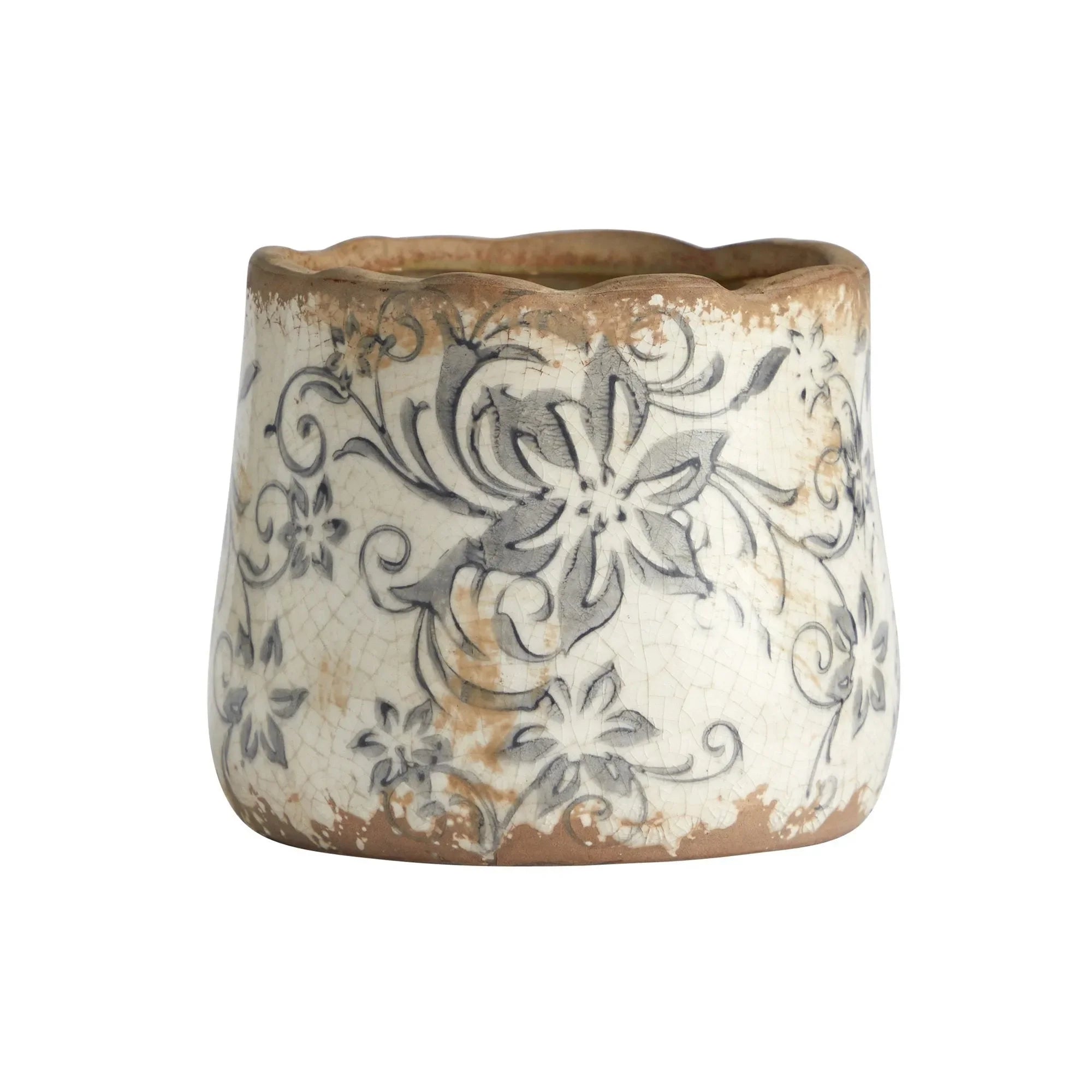 4.5” Tuscan Ceramic Gray Scroll Planter - The Mayfair Hall