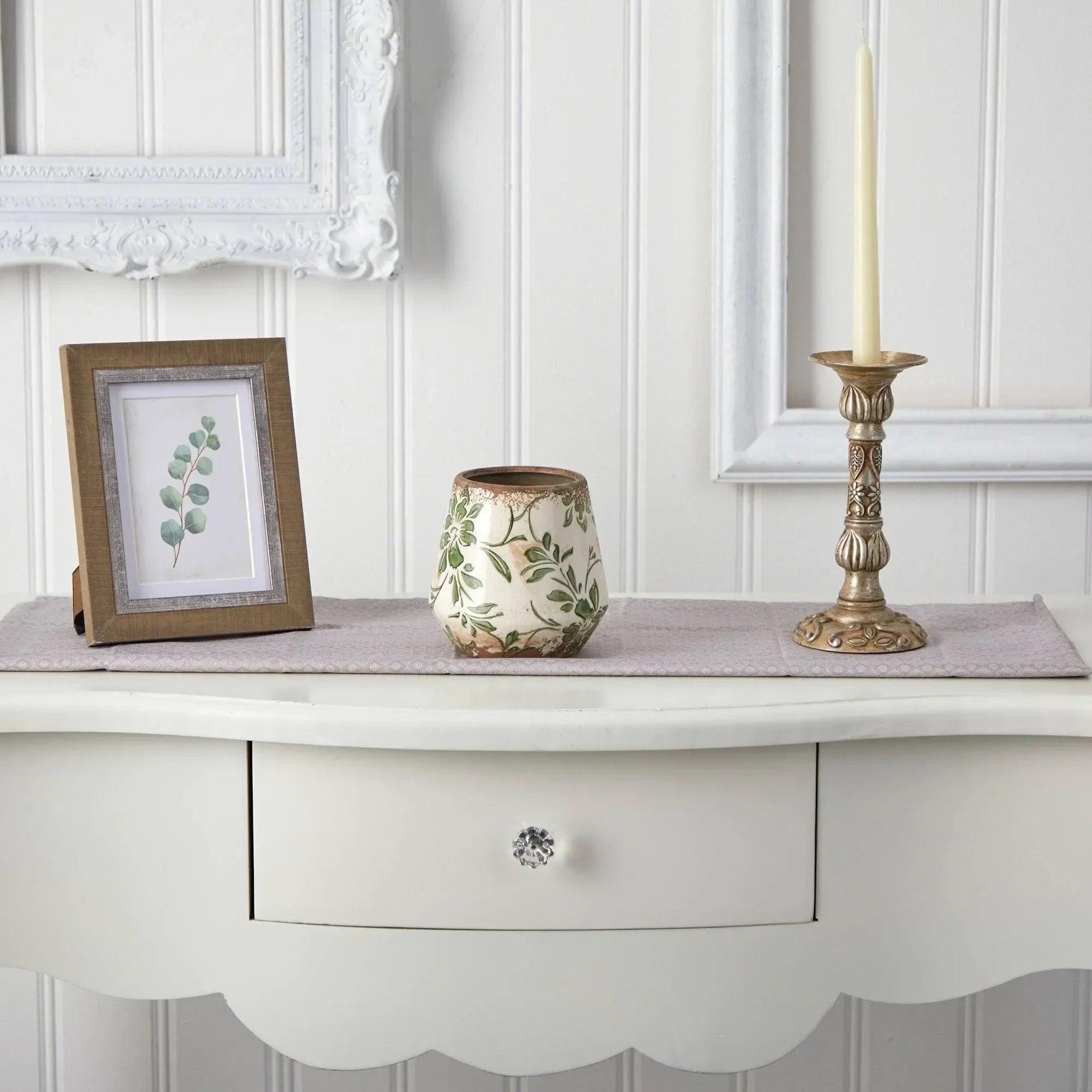 5.5” Tuscan Ceramic Green Scroll Planter - The Mayfair Hall