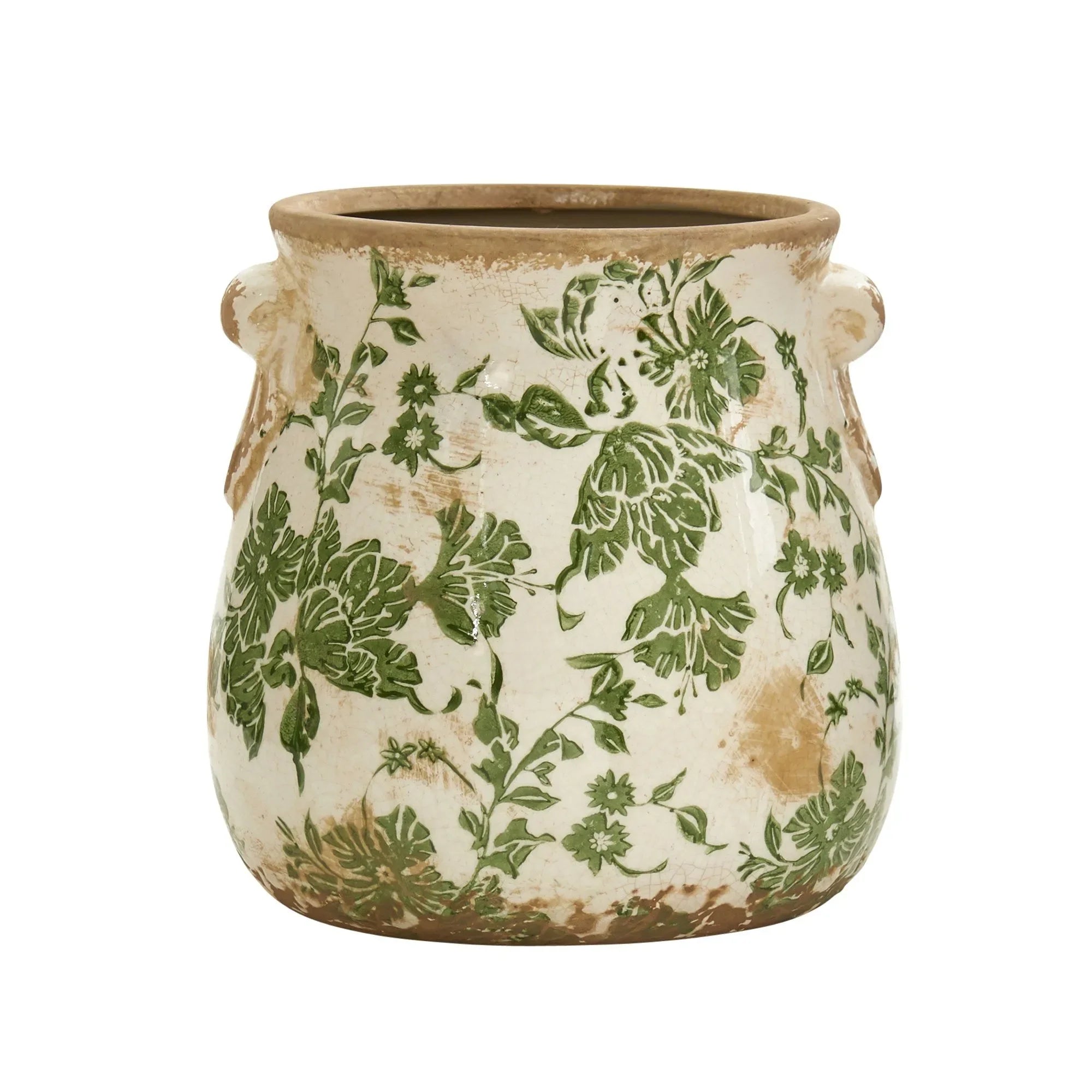 6.5” Tuscan Ceramic Green Scroll Planter - The Mayfair Hall