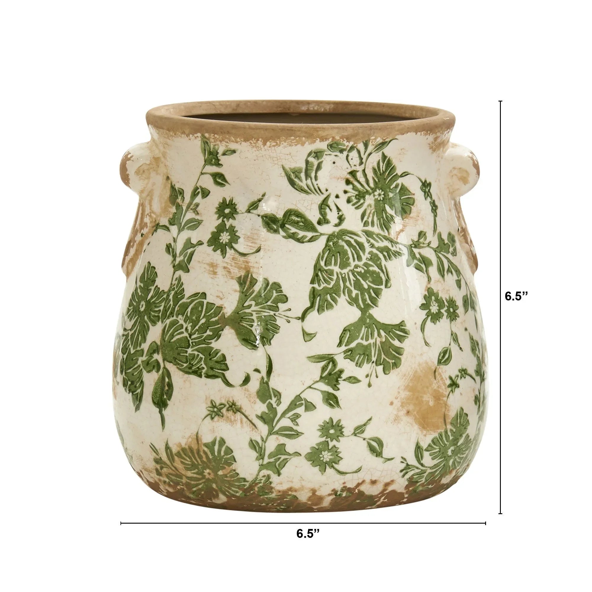 6.5” Tuscan Ceramic Green Scroll Planter - The Mayfair Hall