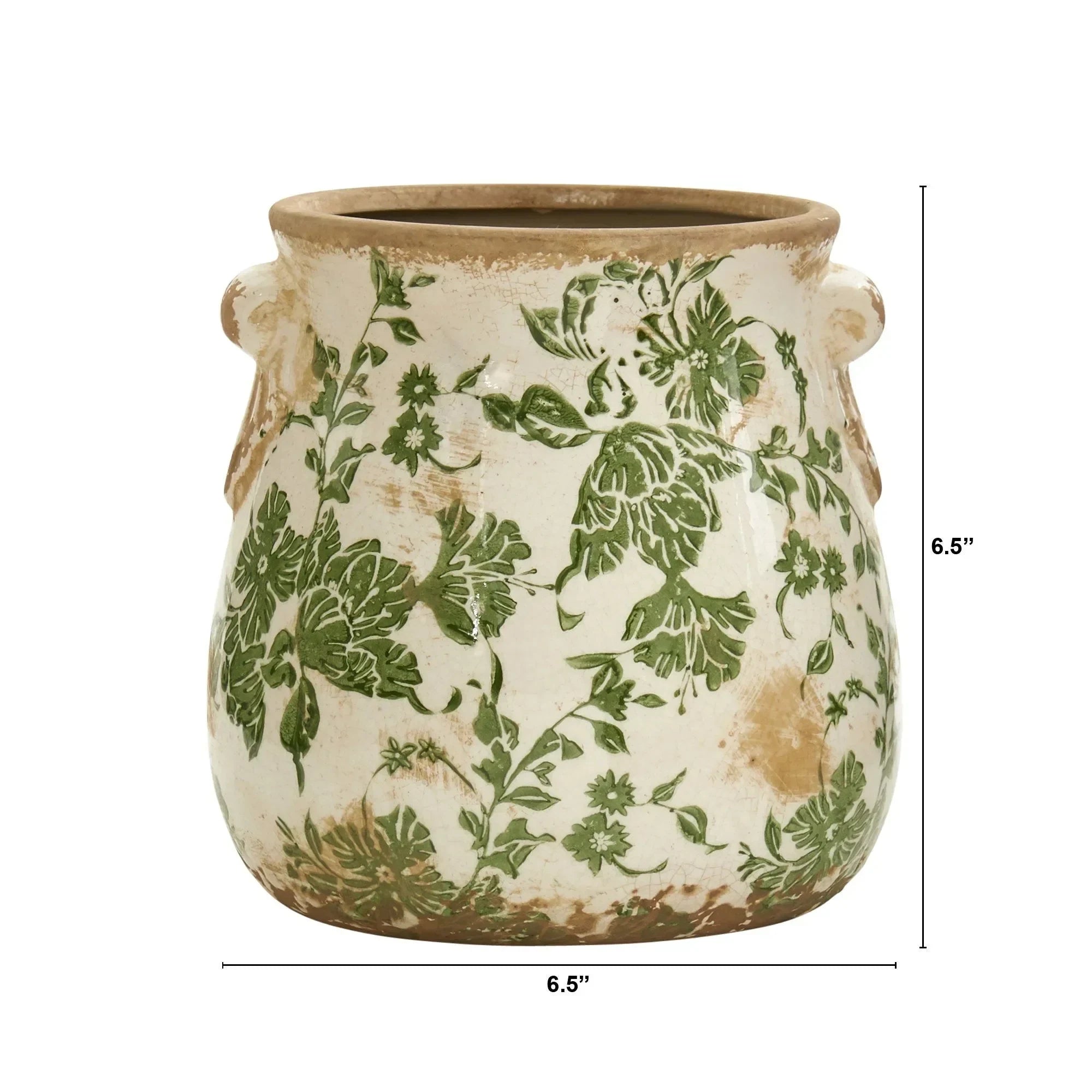 6.5” Tuscan Ceramic Green Scroll Planter - The Mayfair Hall
