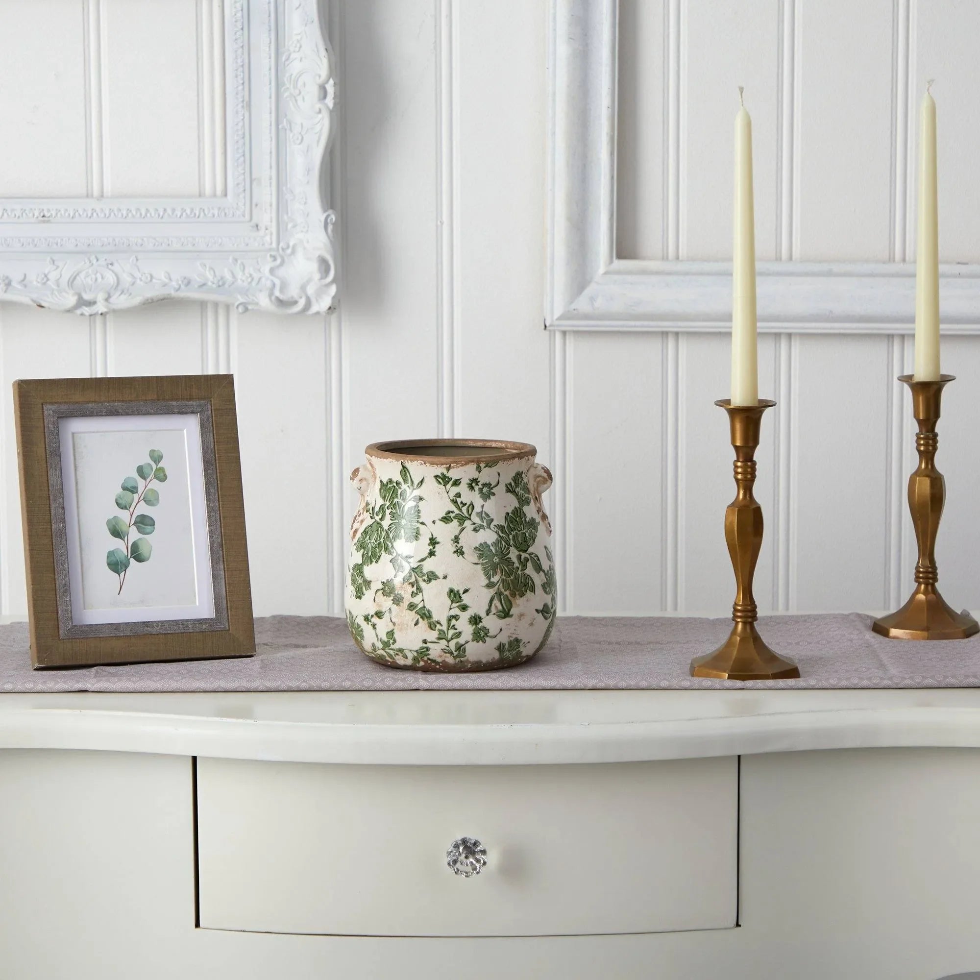 6.5” Tuscan Ceramic Green Scroll Planter - The Mayfair Hall