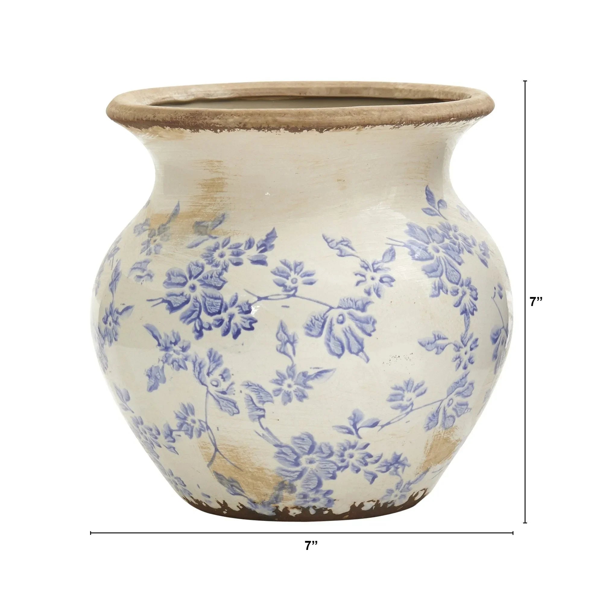 7” Tuscan Ceramic Blue Scroll Urn Vase - The Mayfair Hall
