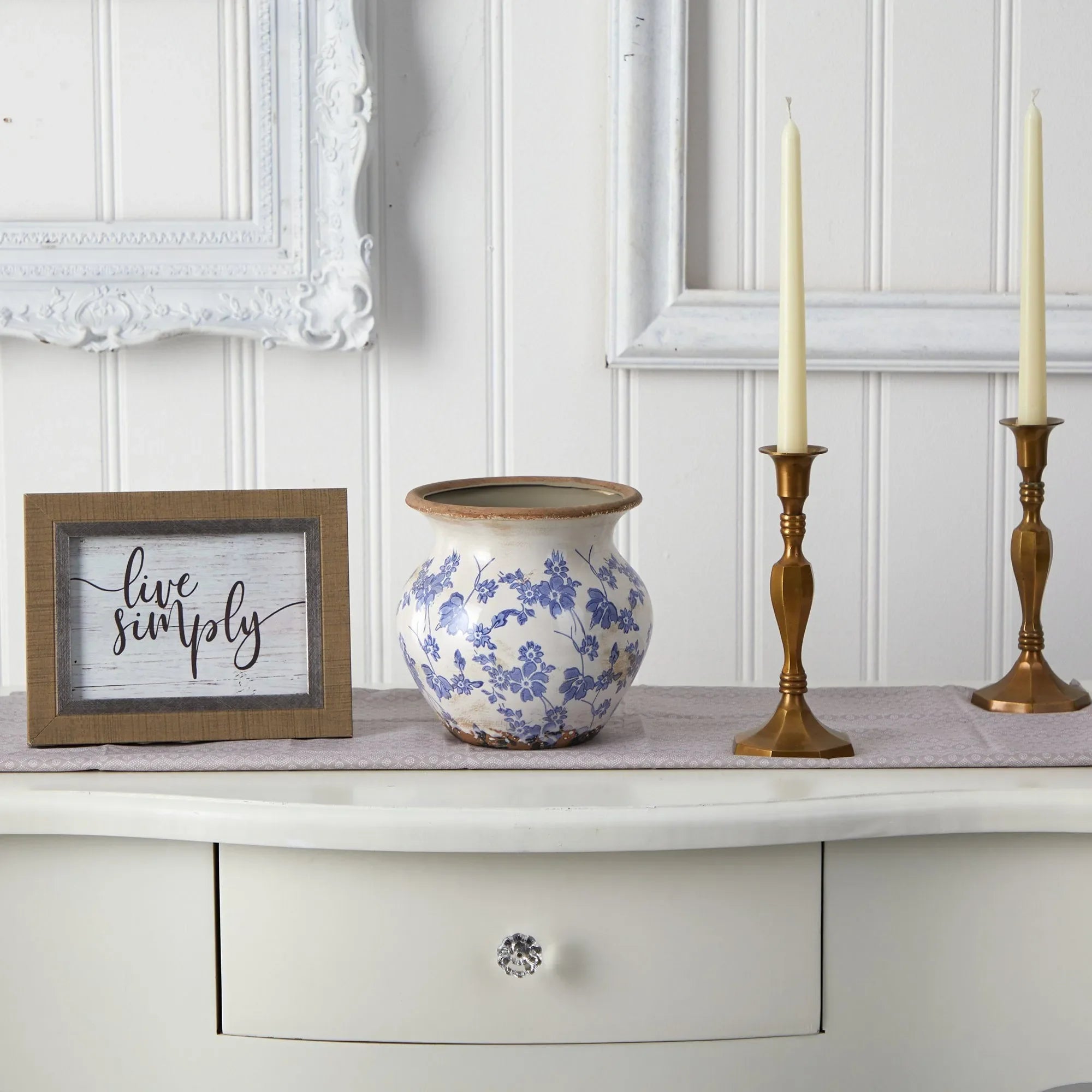 7” Tuscan Ceramic Blue Scroll Urn Vase - The Mayfair Hall