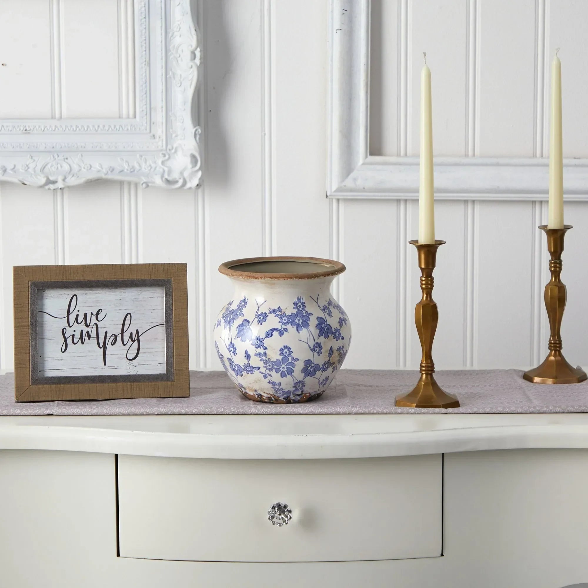 7” Tuscan Ceramic Blue Scroll Urn Vase - The Mayfair Hall