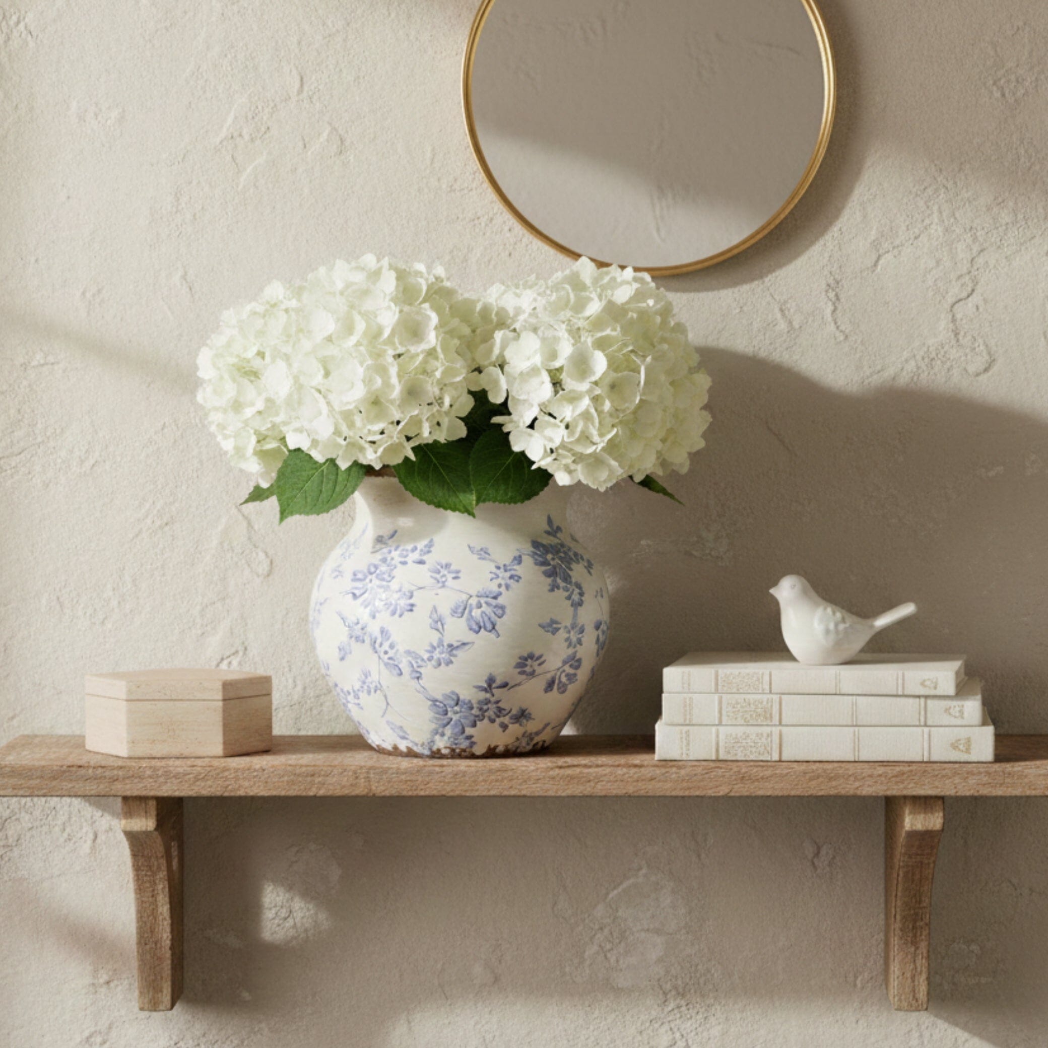 7” Tuscan Ceramic Blue Scroll Urn Vase