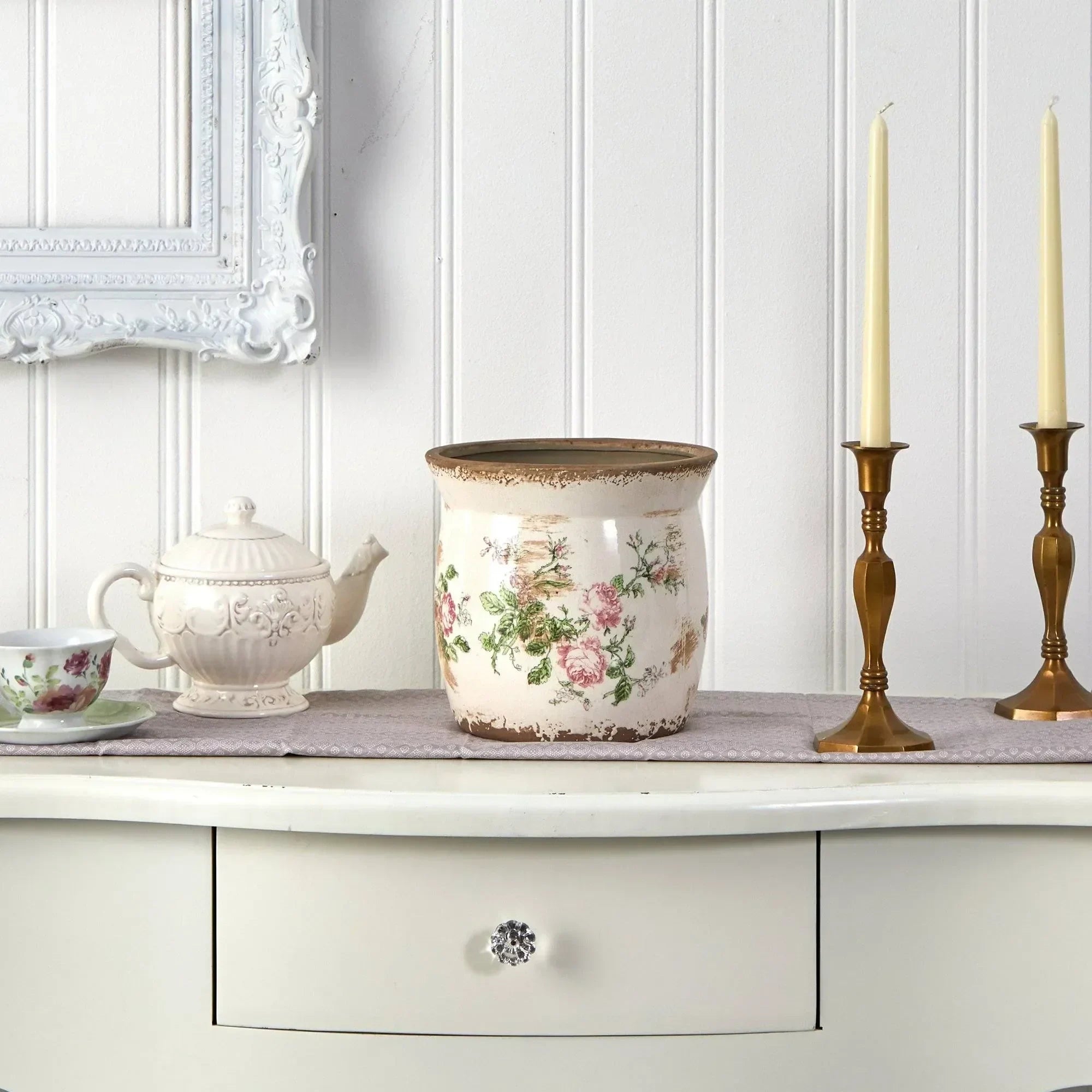 8” Tuscan Ceramic Floral Print Planter - The Mayfair Hall