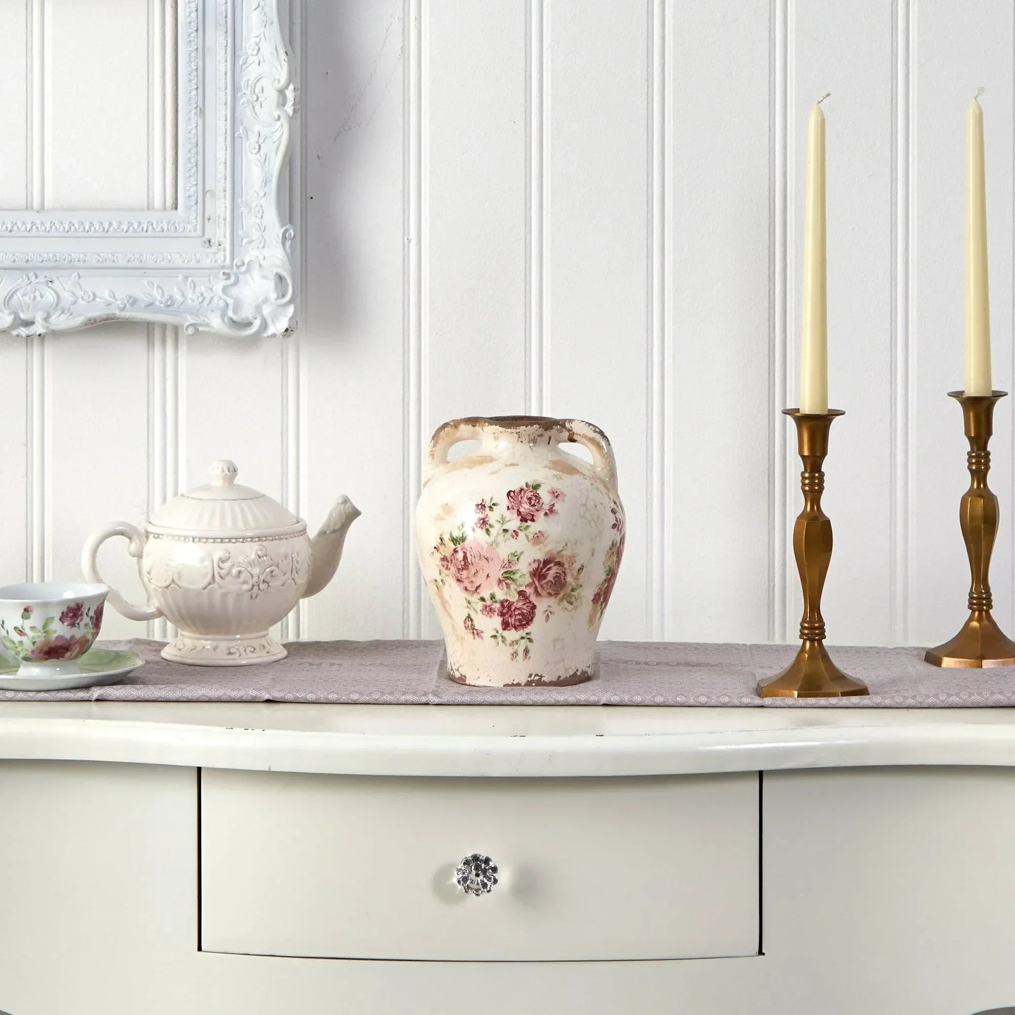 8” Tuscan Ceramic Floral Print Vase - The Mayfair Hall