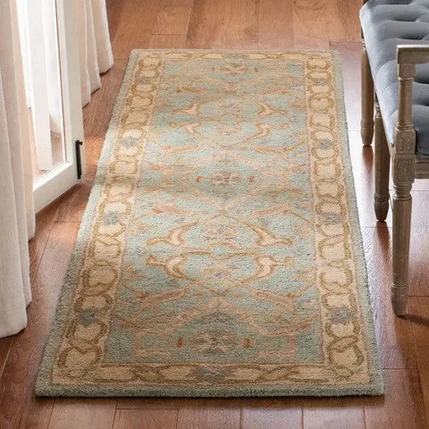 Antiquity Wool Rug in Teal and Beige - The Mayfair Hall