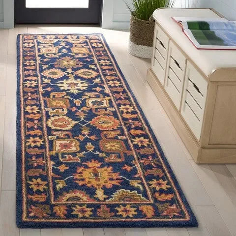 Antiquity Wool Rug in Navy and Beige - The Mayfair Hall