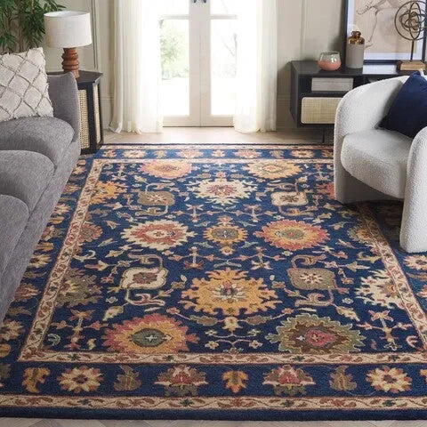 Antiquity Wool Rug in Navy and Beige - The Mayfair Hall